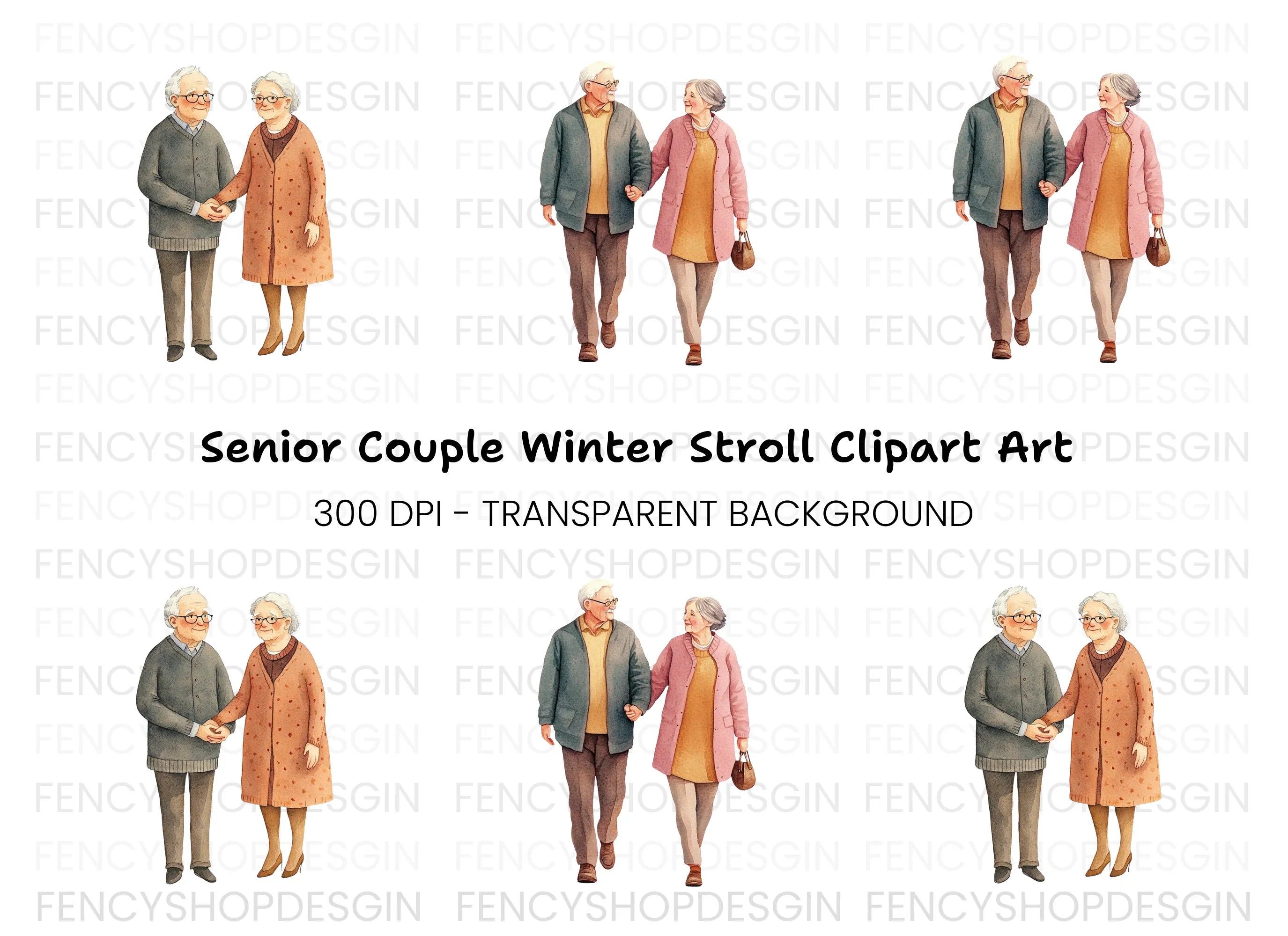 Elderly Couple Clipart Bundle