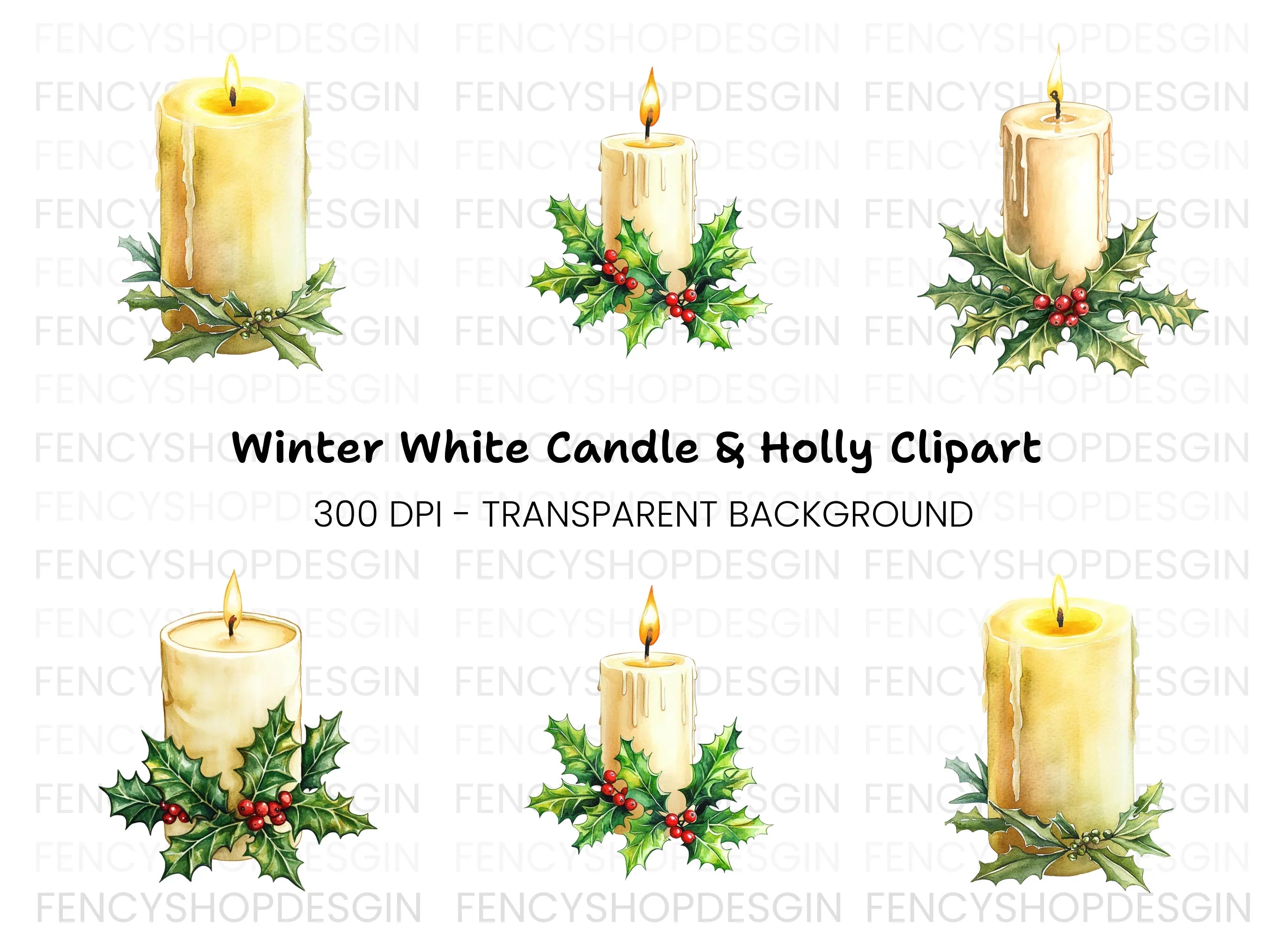 Elegant White Christmas Candles Clipart Bundle