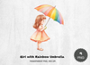 Girl with Rainbow Umbrella Clipart Bundle