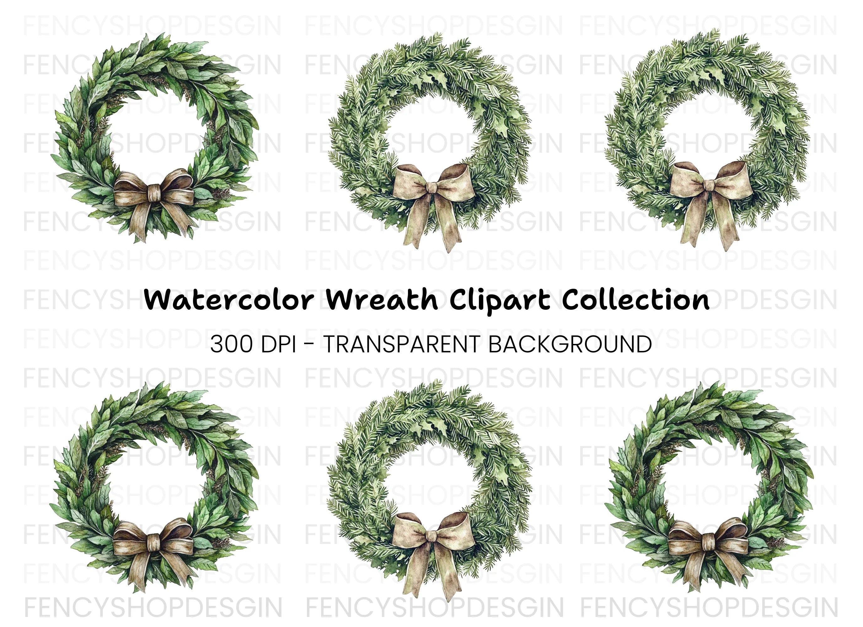 Christmas Bay Leaf Wreaths Clipart Bundle