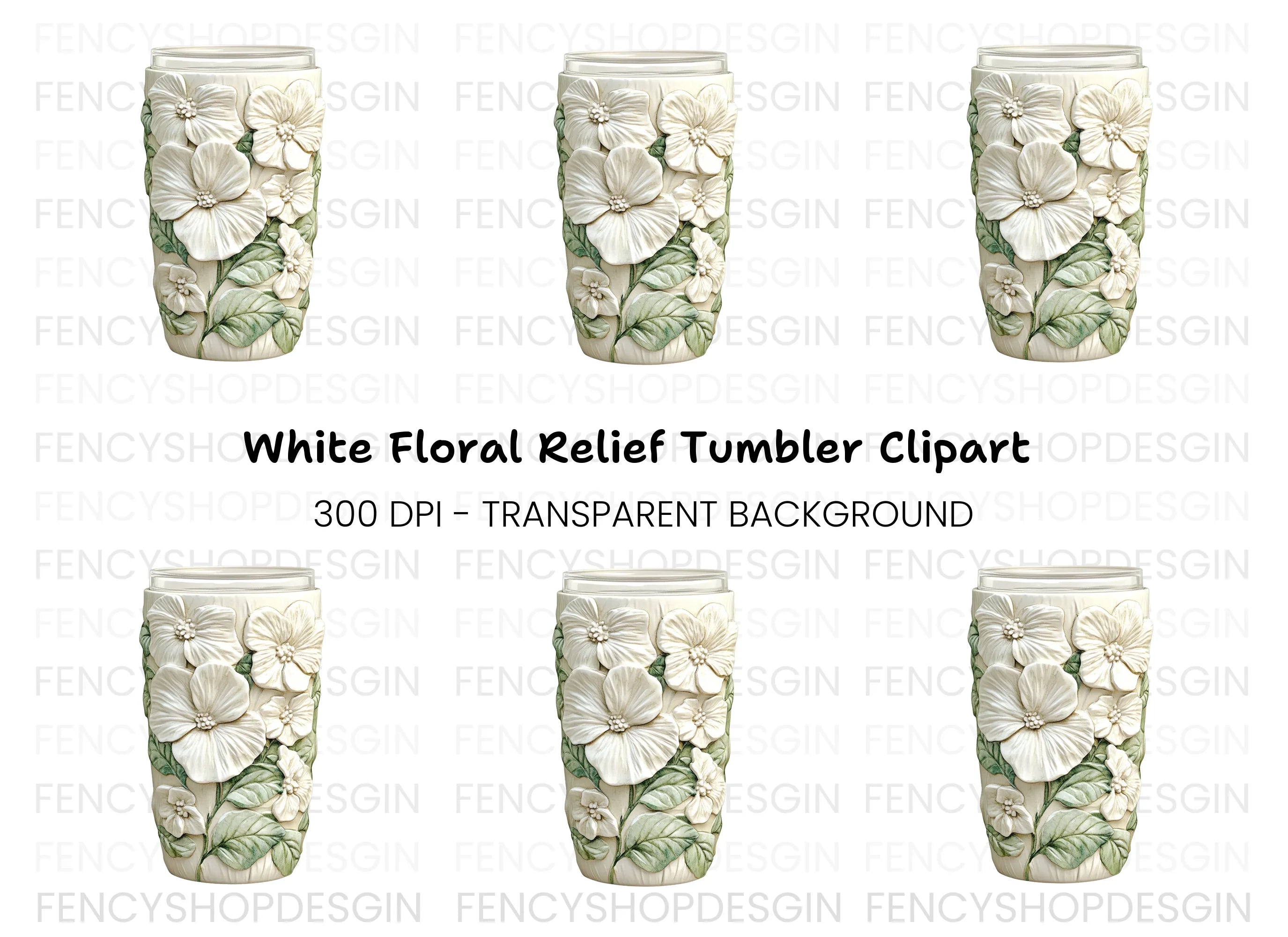 Elegant White Floral Tumbler Clipart Bundle