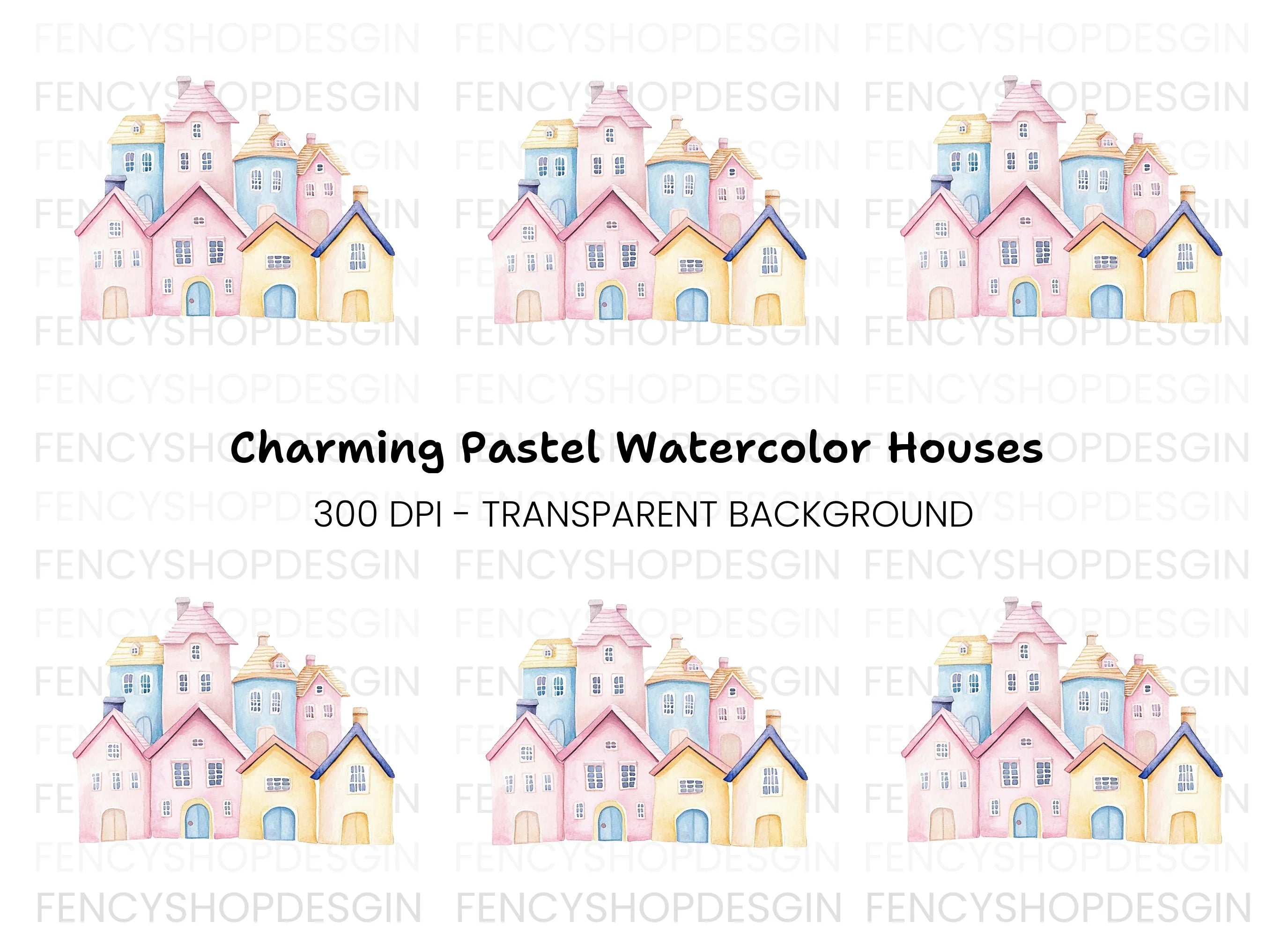Pastel Houses Clipart Bundle