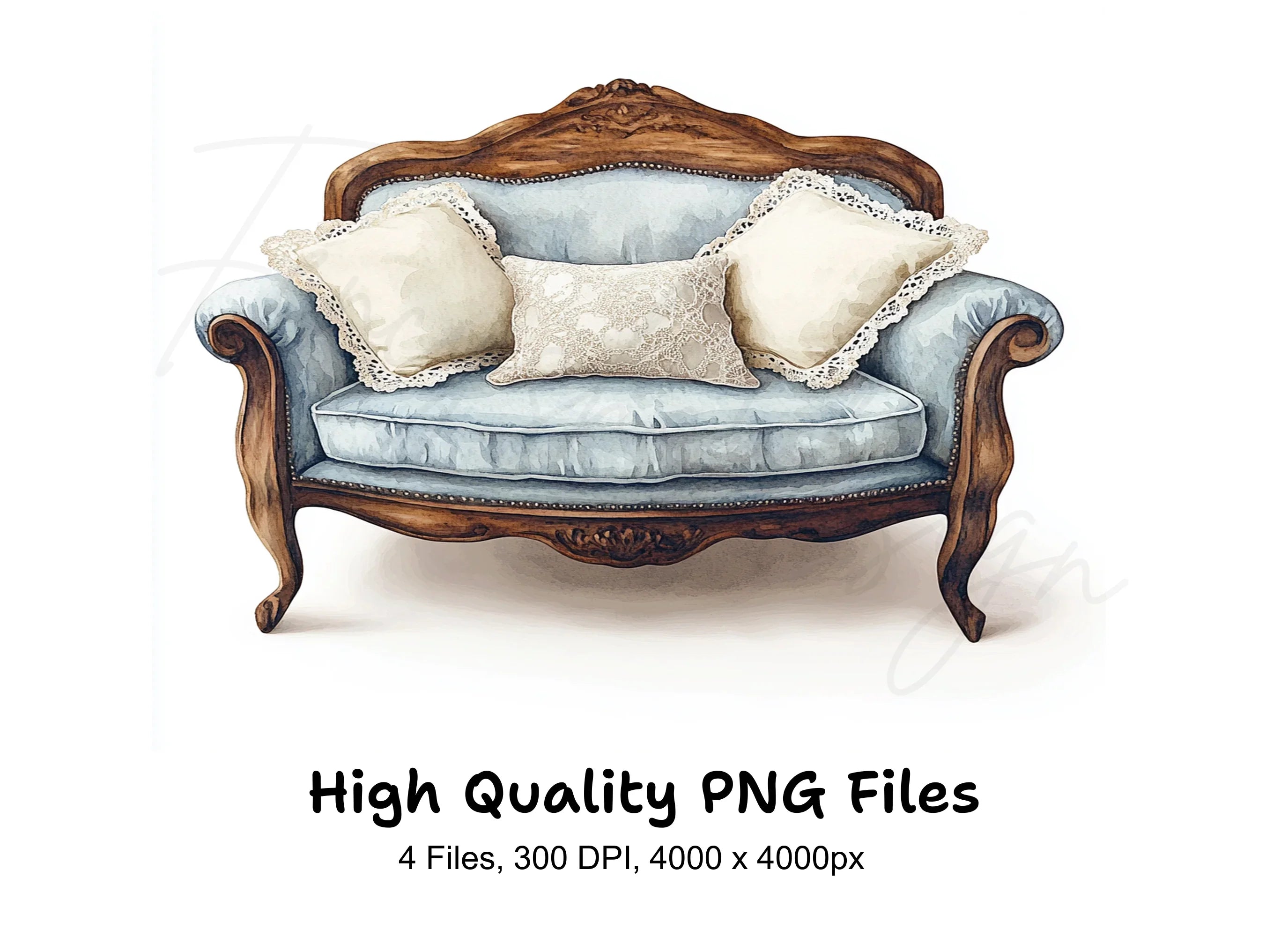 Shabby Chic Blue Armchair Clipart Bundle