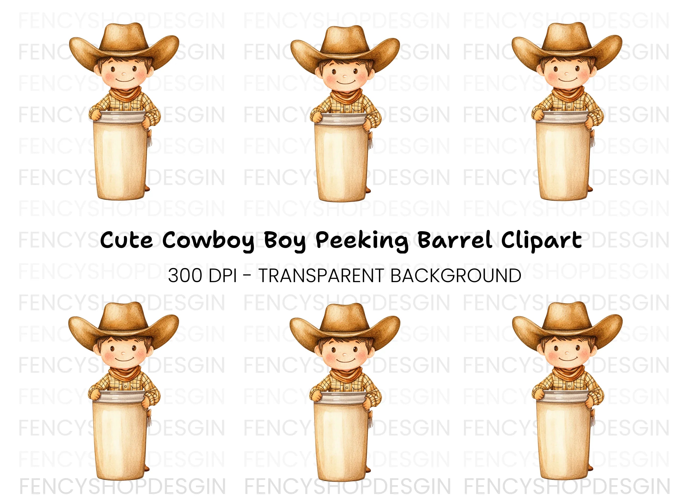 Smiling Cowboy Kid Holding Empty Bucket Clipart Bundle