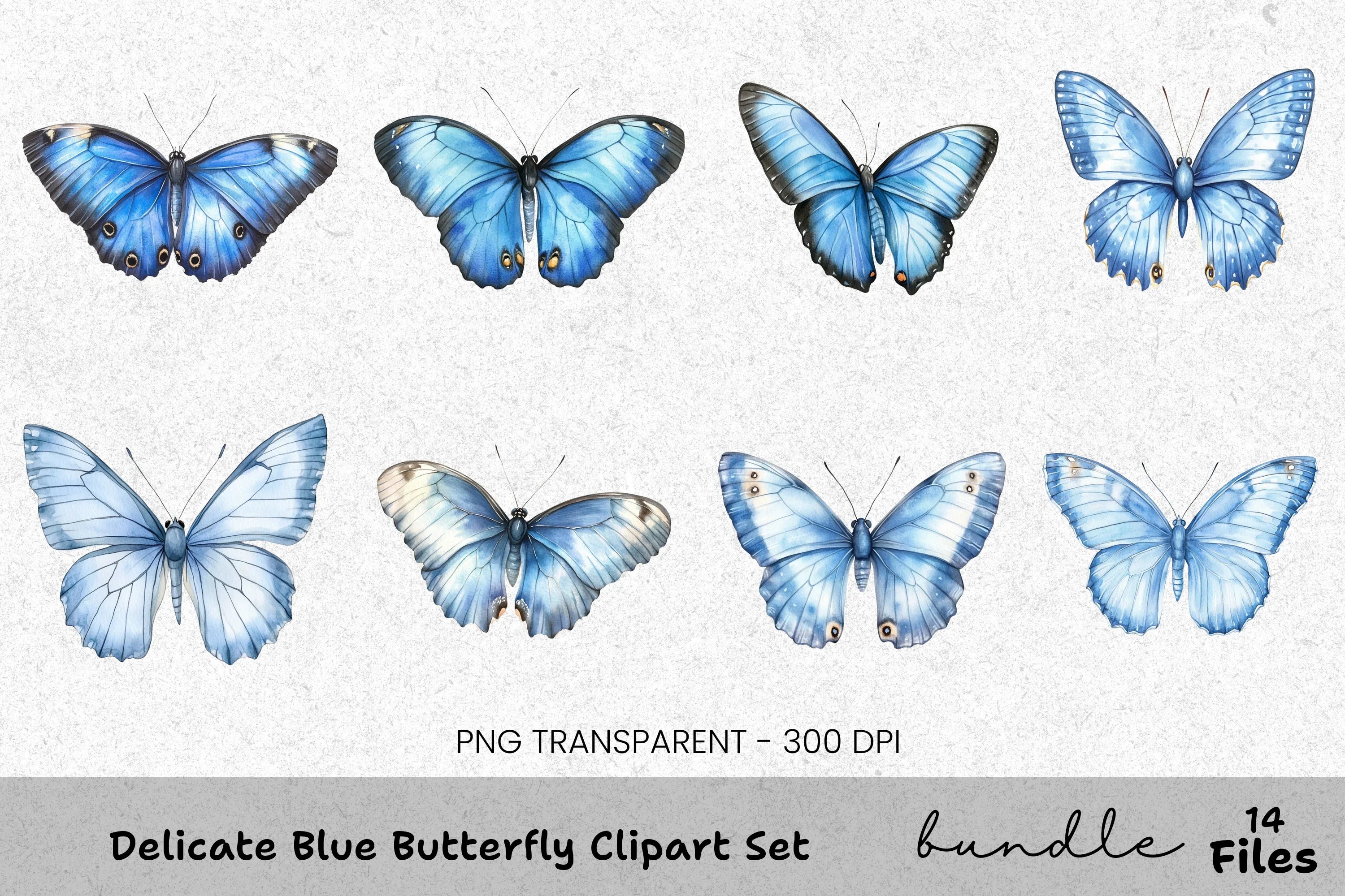 Delicate Blue Butterfly Clipart Bundle