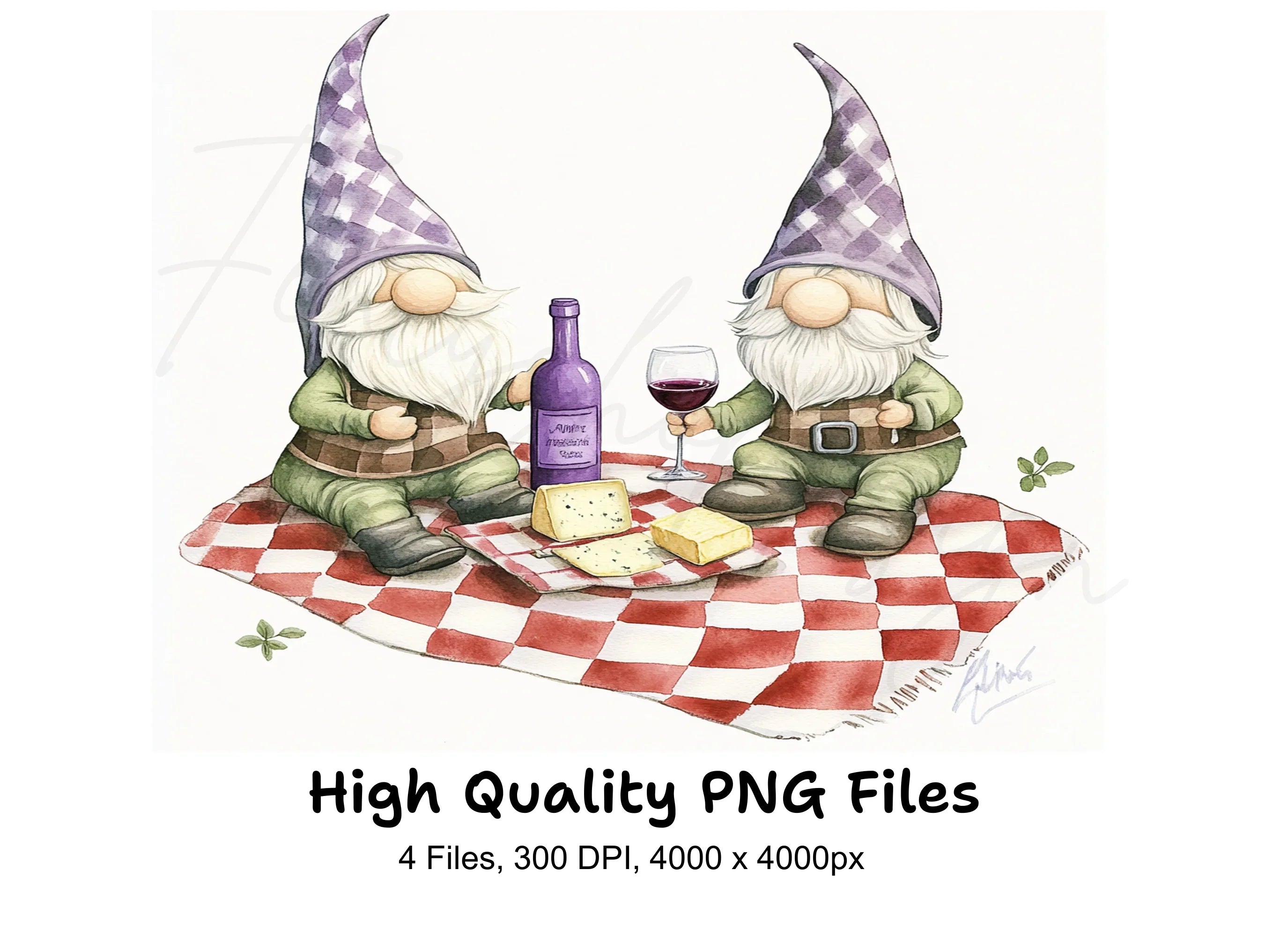 Gnome Wine and Cheese Picnic Clipart Bundle
