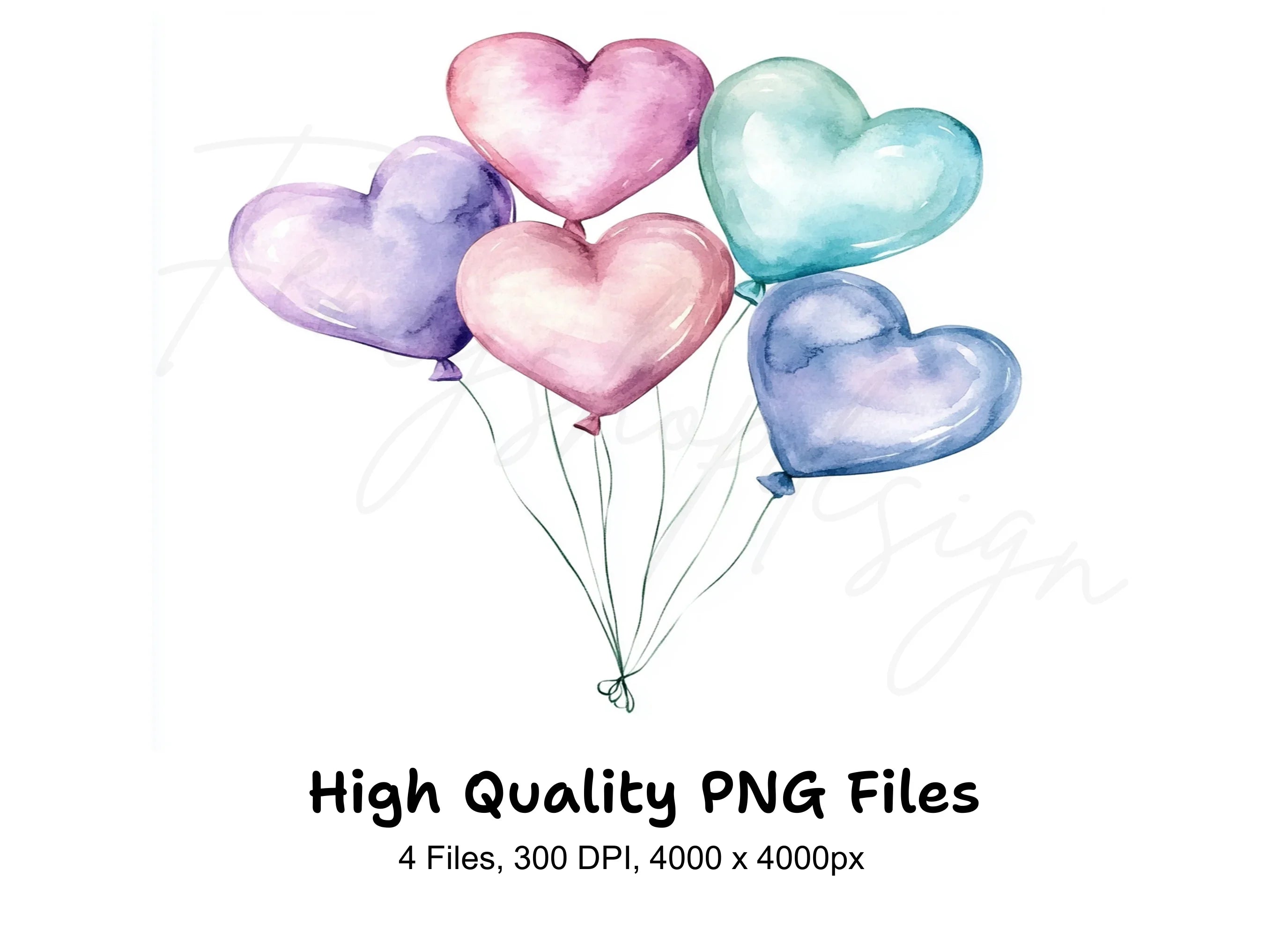 Colorful Heart Balloon Clipart Bundle