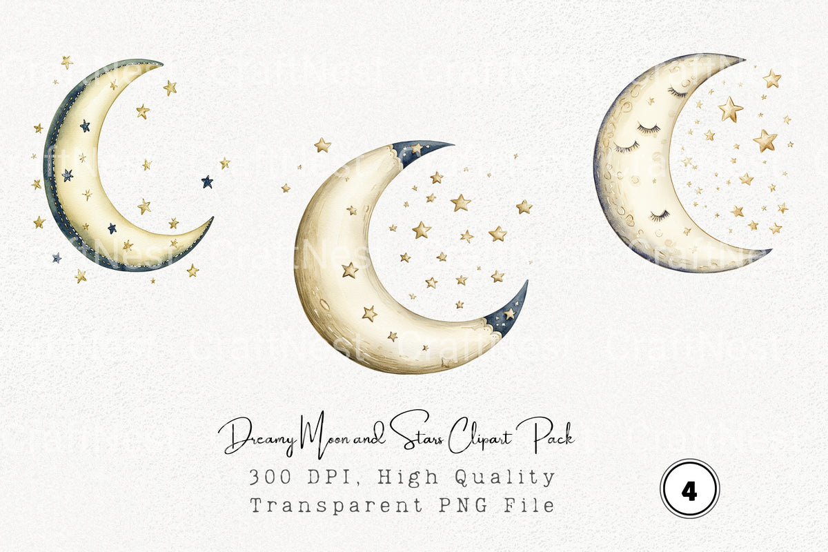 Dreamy Moon And Stars Clipart Bundle