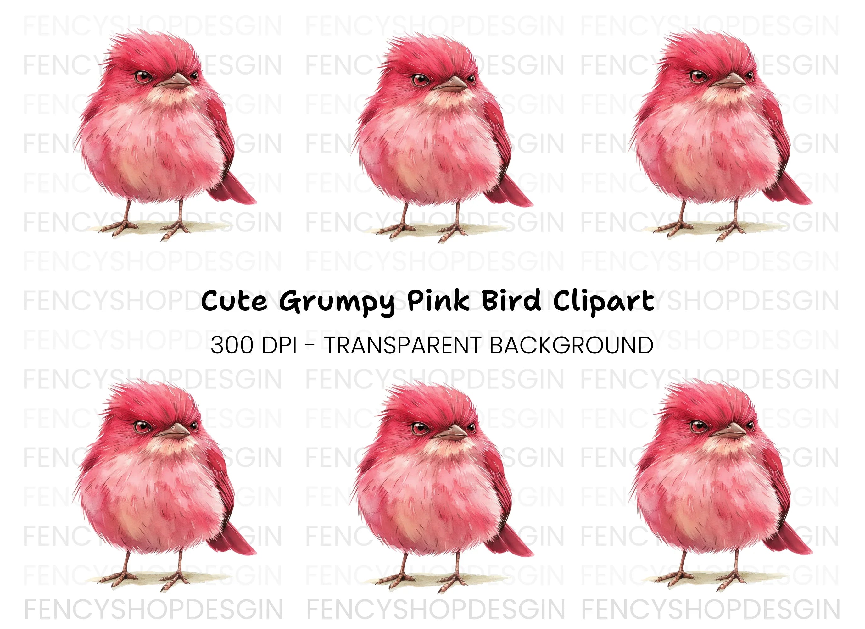 Cute Pink Bird Illustration Clipart Bundle