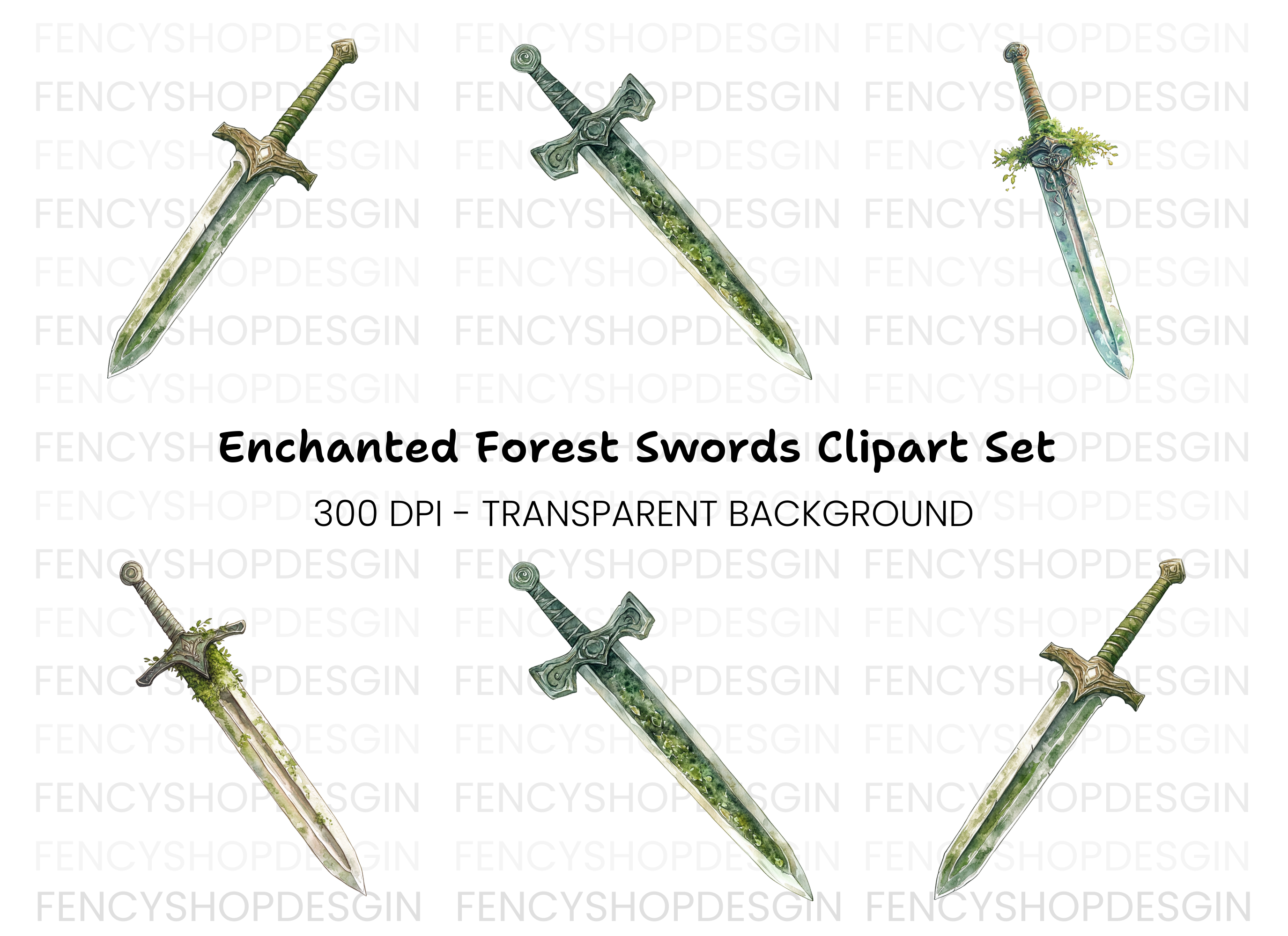 Enchanted Forest Sword Clipart Bundle