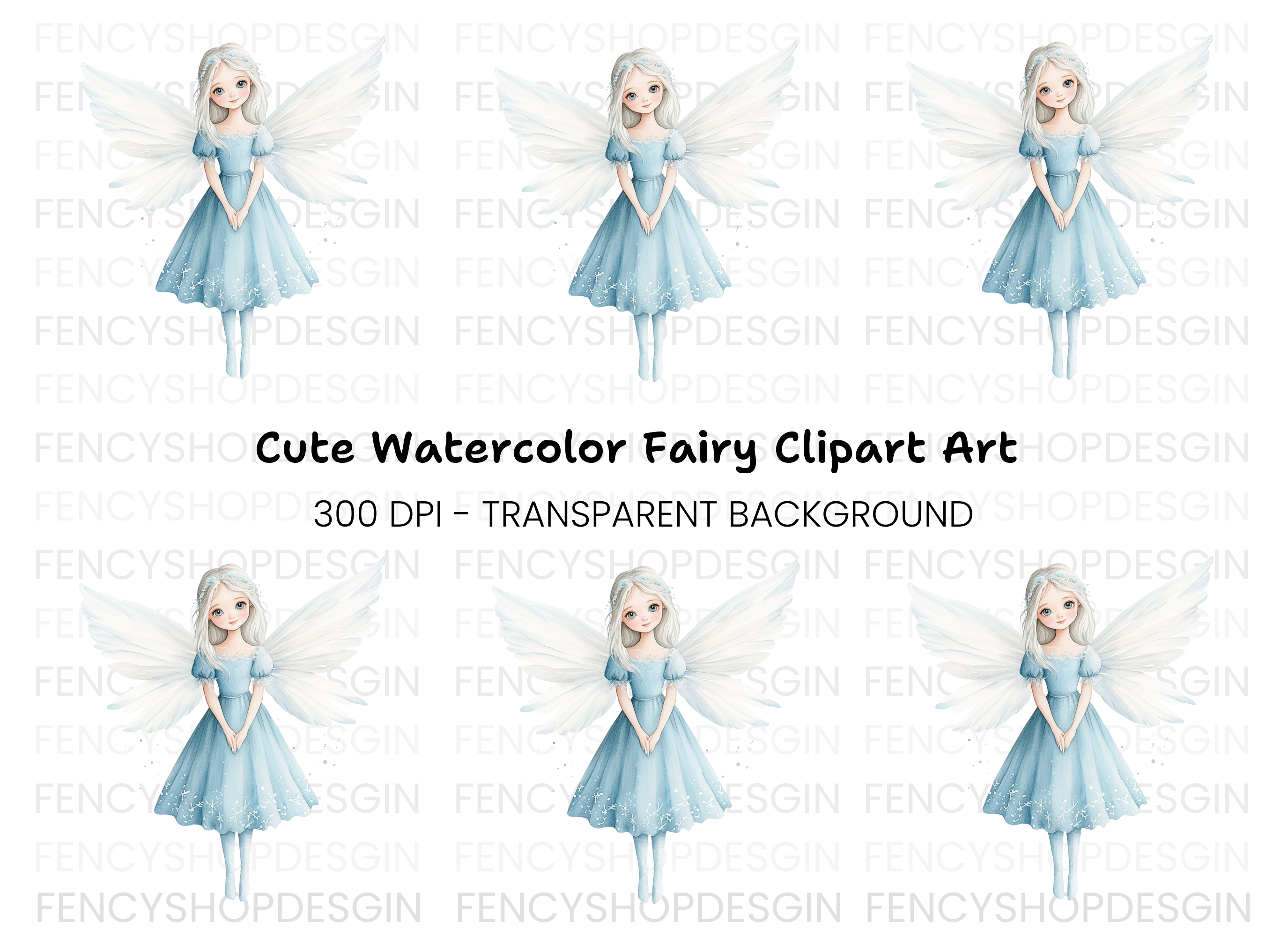 Cute Winter Fairy White Hair Clipart Bundle