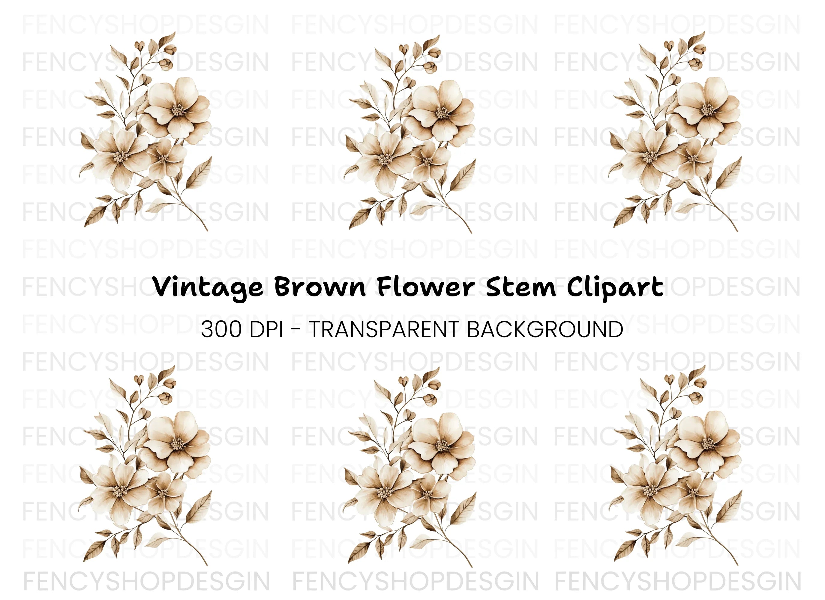 Elegant Sepia Floral Clipart Bundle