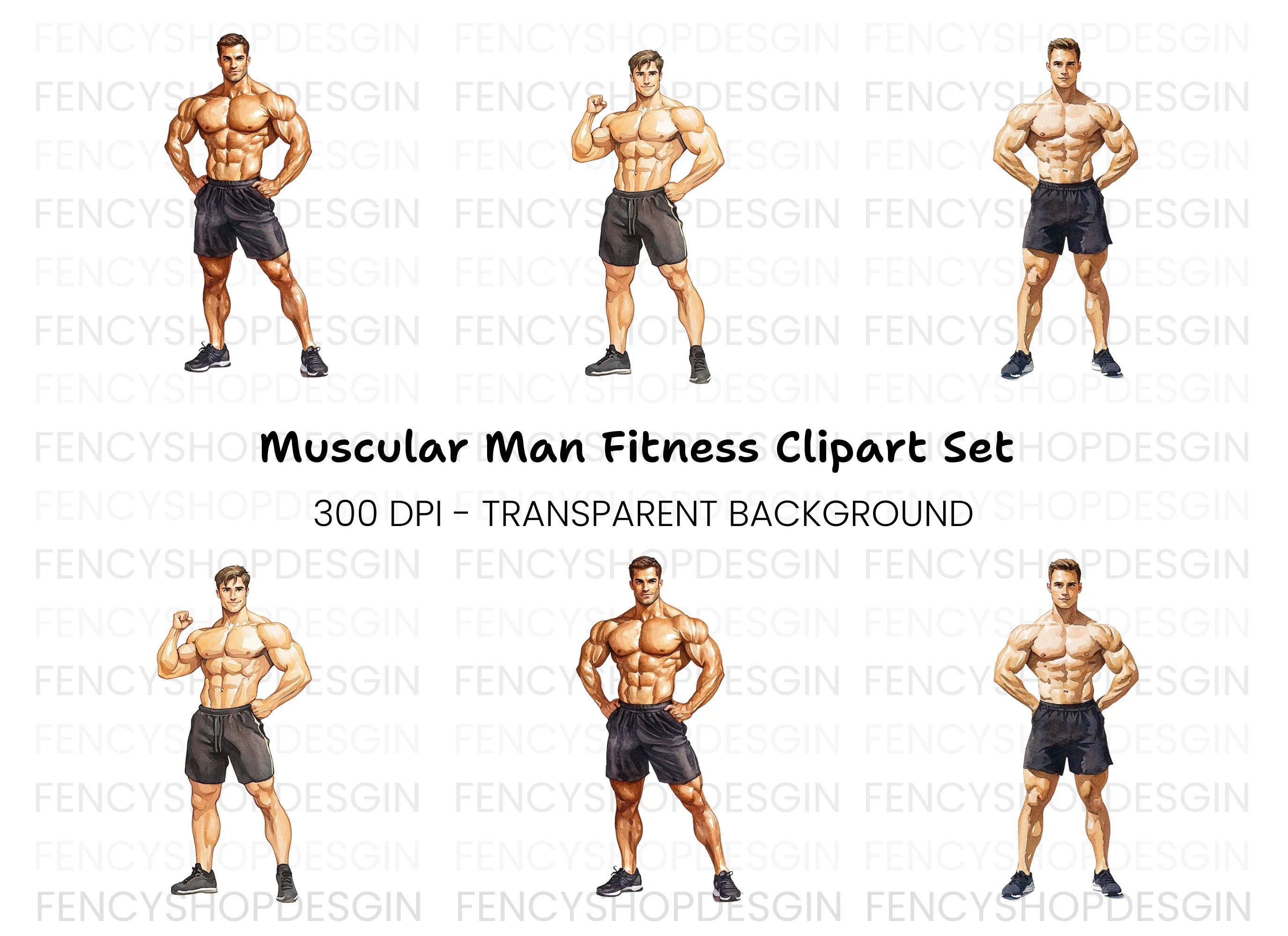 Muscular Men Fitness Clipart Bundle
