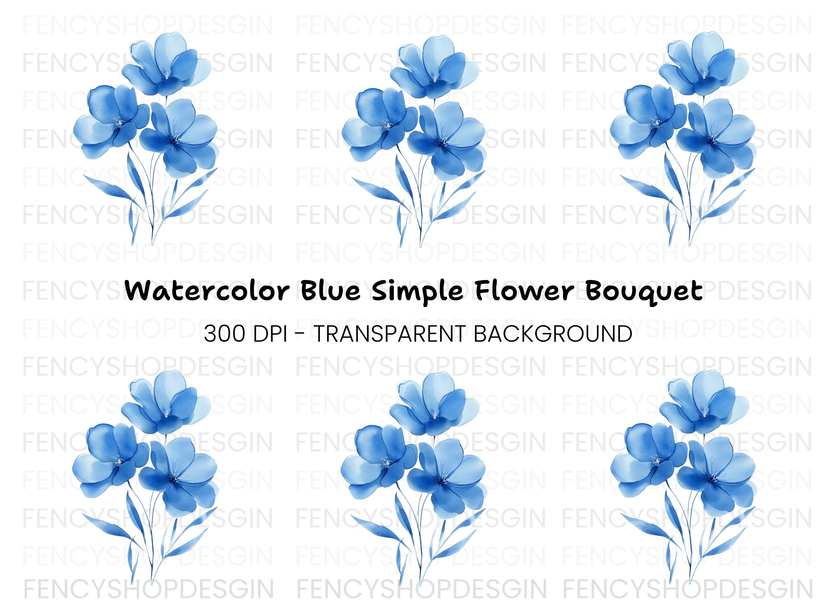 Elegant Blue Floral Clipart Bundle