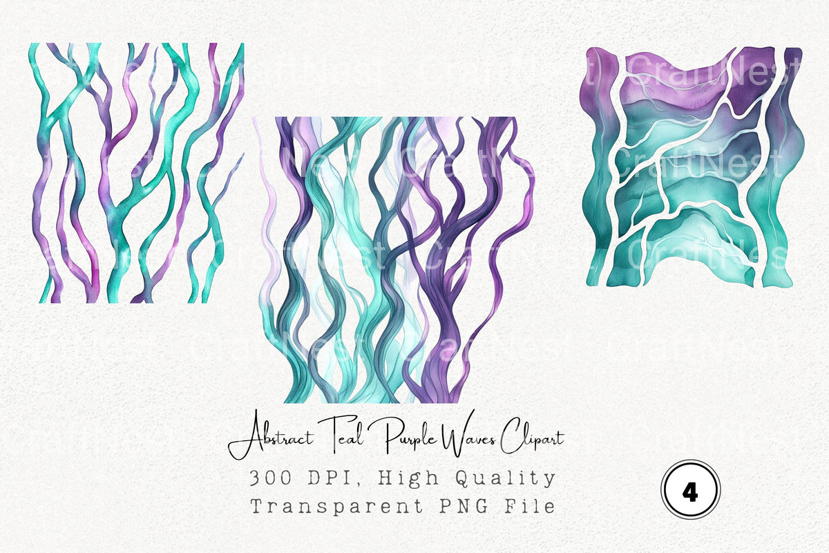 Abstract Teal Purple Waves Clipart Bundle