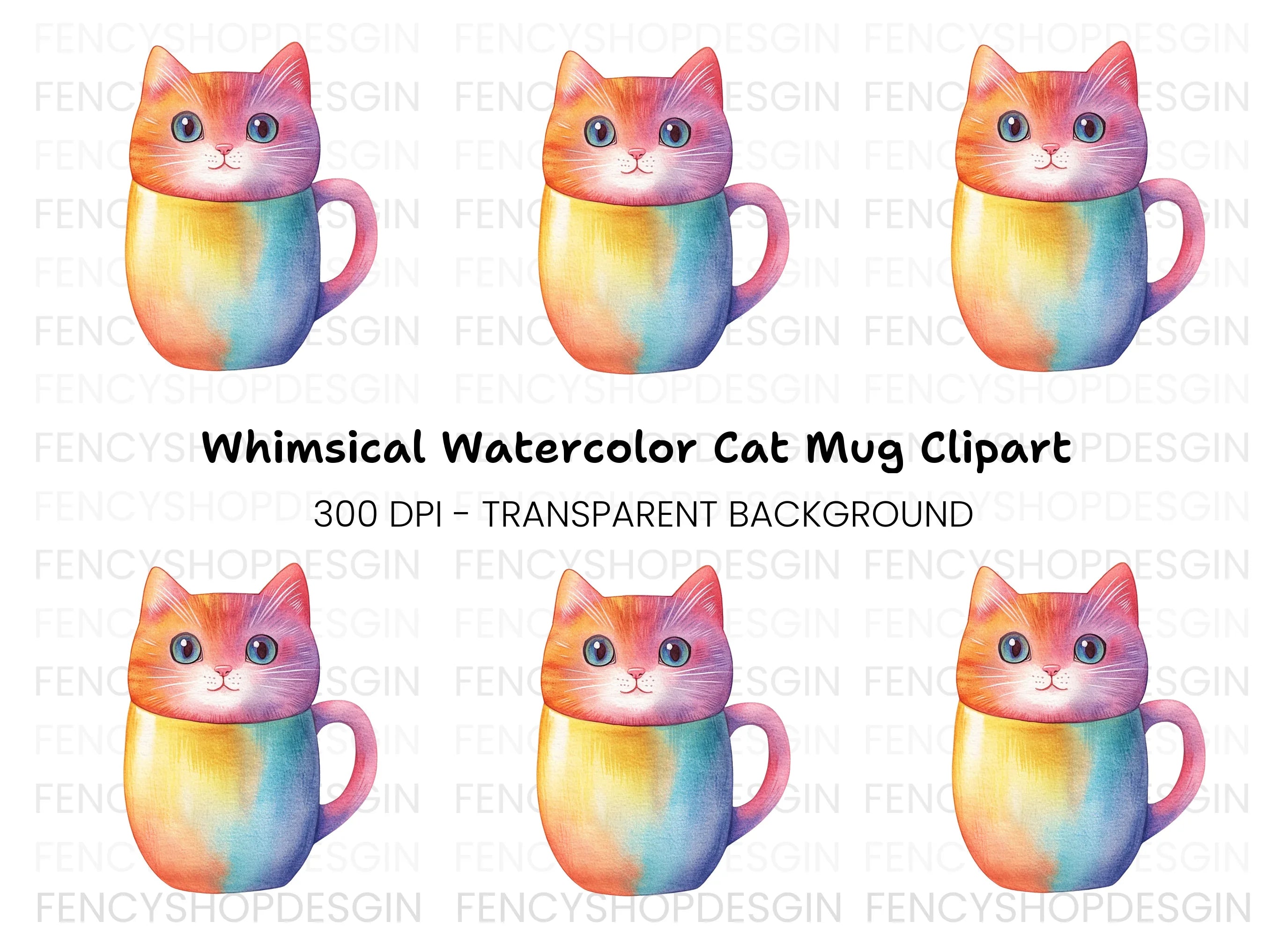 Vibrant Rainbow Cat Clipart Bundle