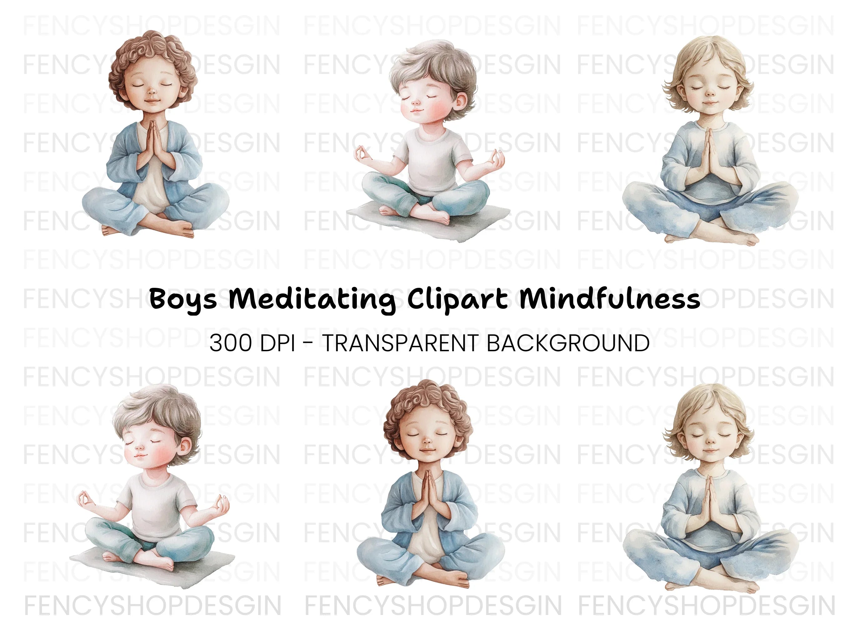 Children Meditating Clipart Bundle
