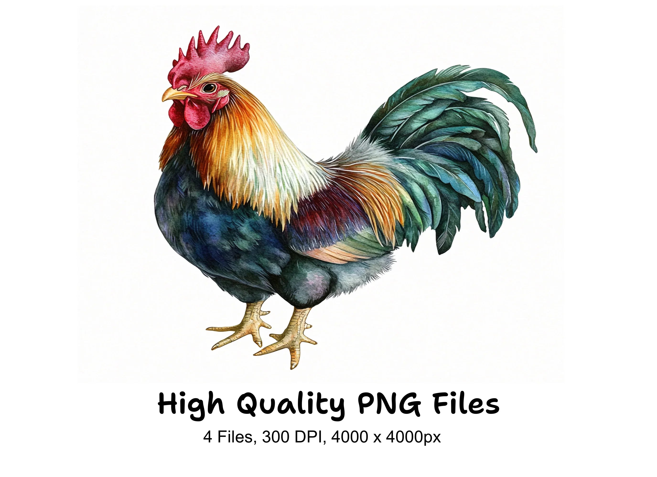 Colorful Rooster Illustrations Clipart Bundle