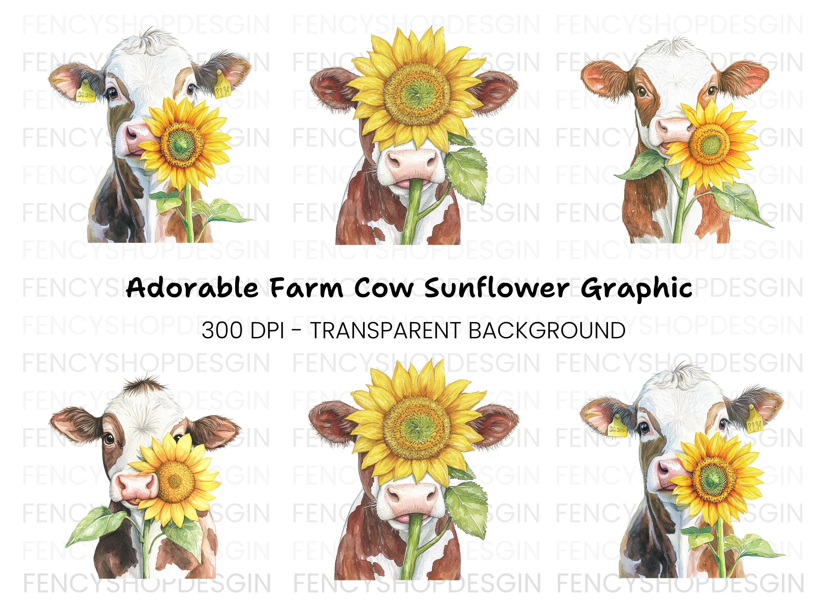 Cute Cow with Sunflower Clipart Bundle