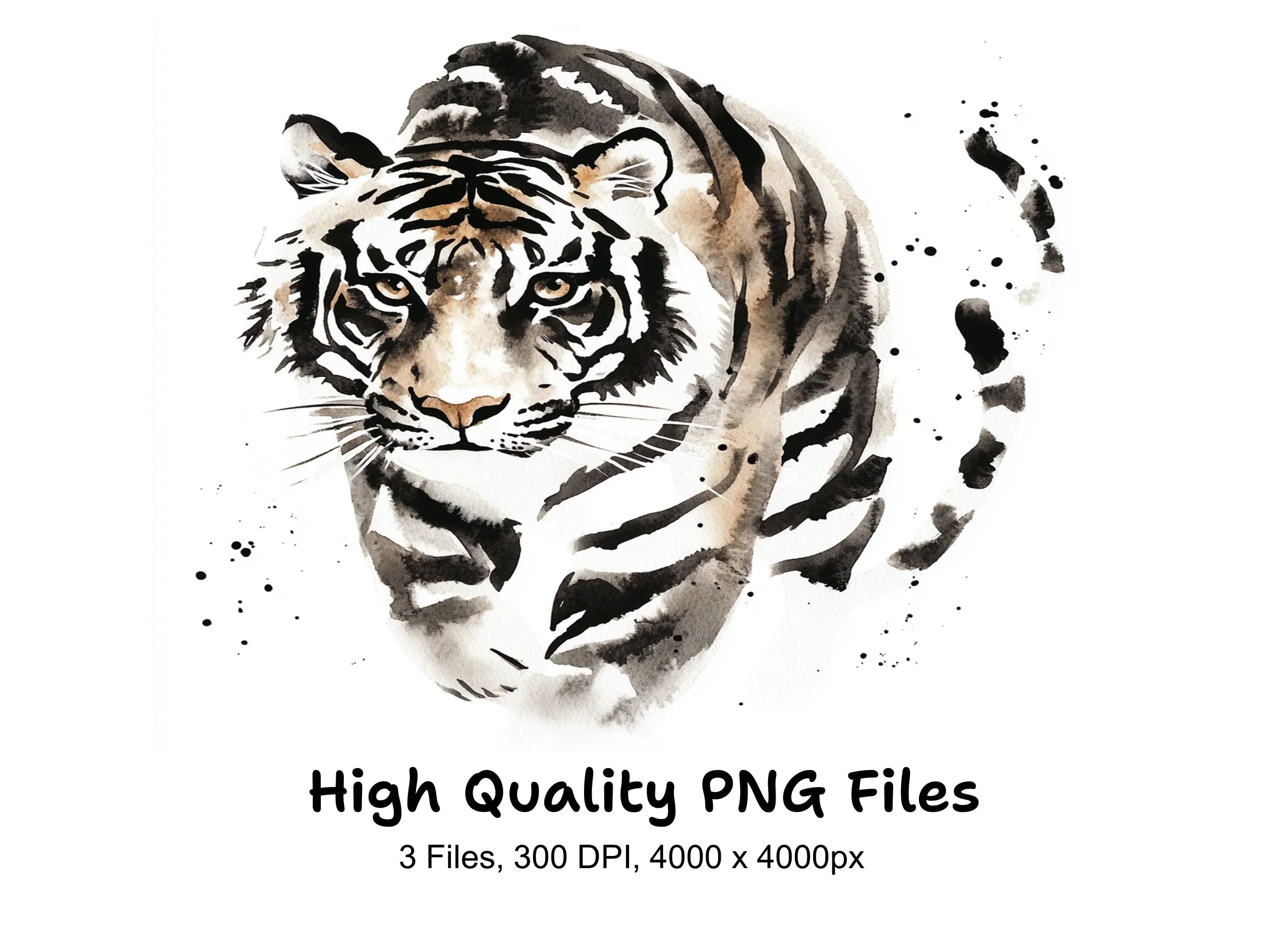 Ink Wash Tiger Clipart Bundle