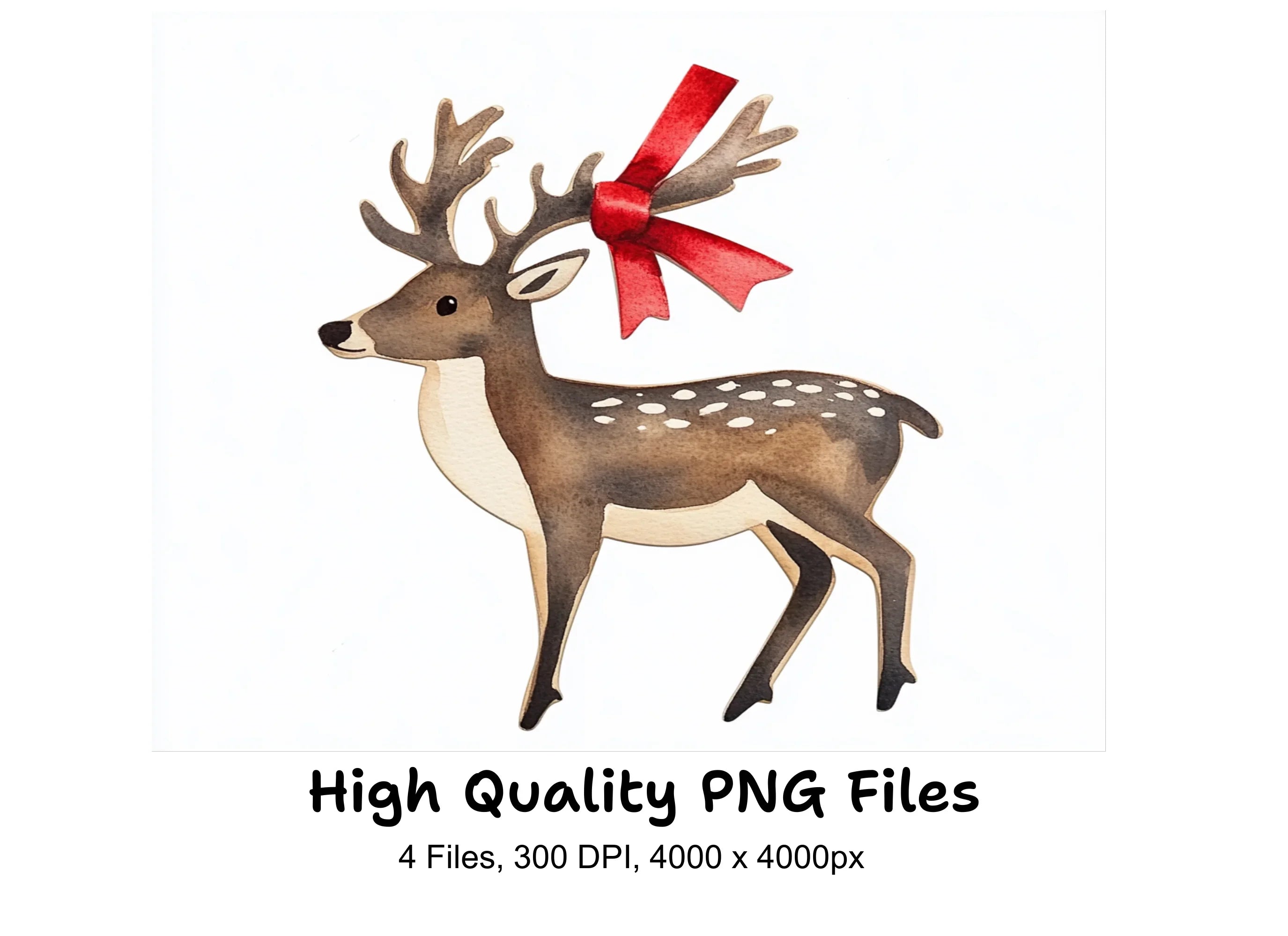 Charming Deer with Red Bows Clipart Bundle
