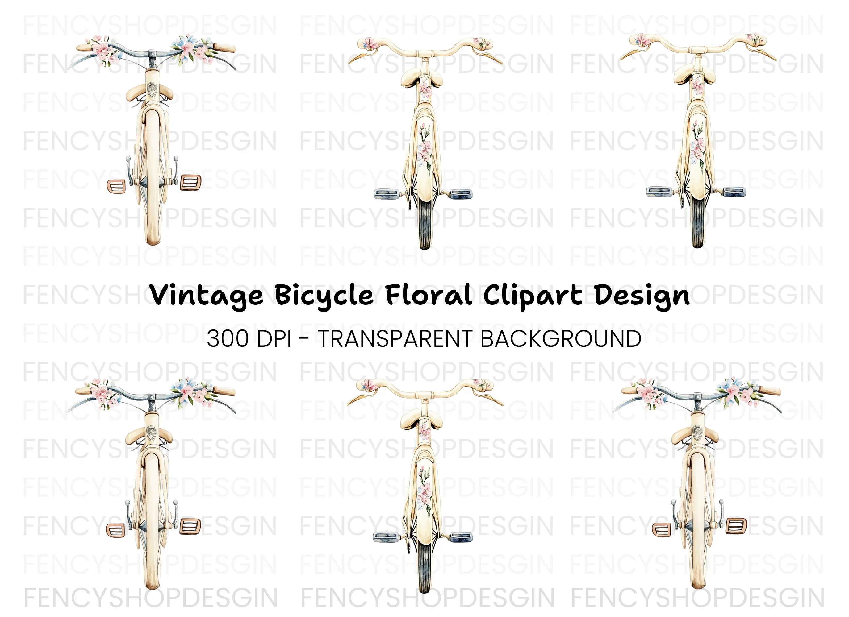 Vintage Bicycle with Flowers Clipart Bundle