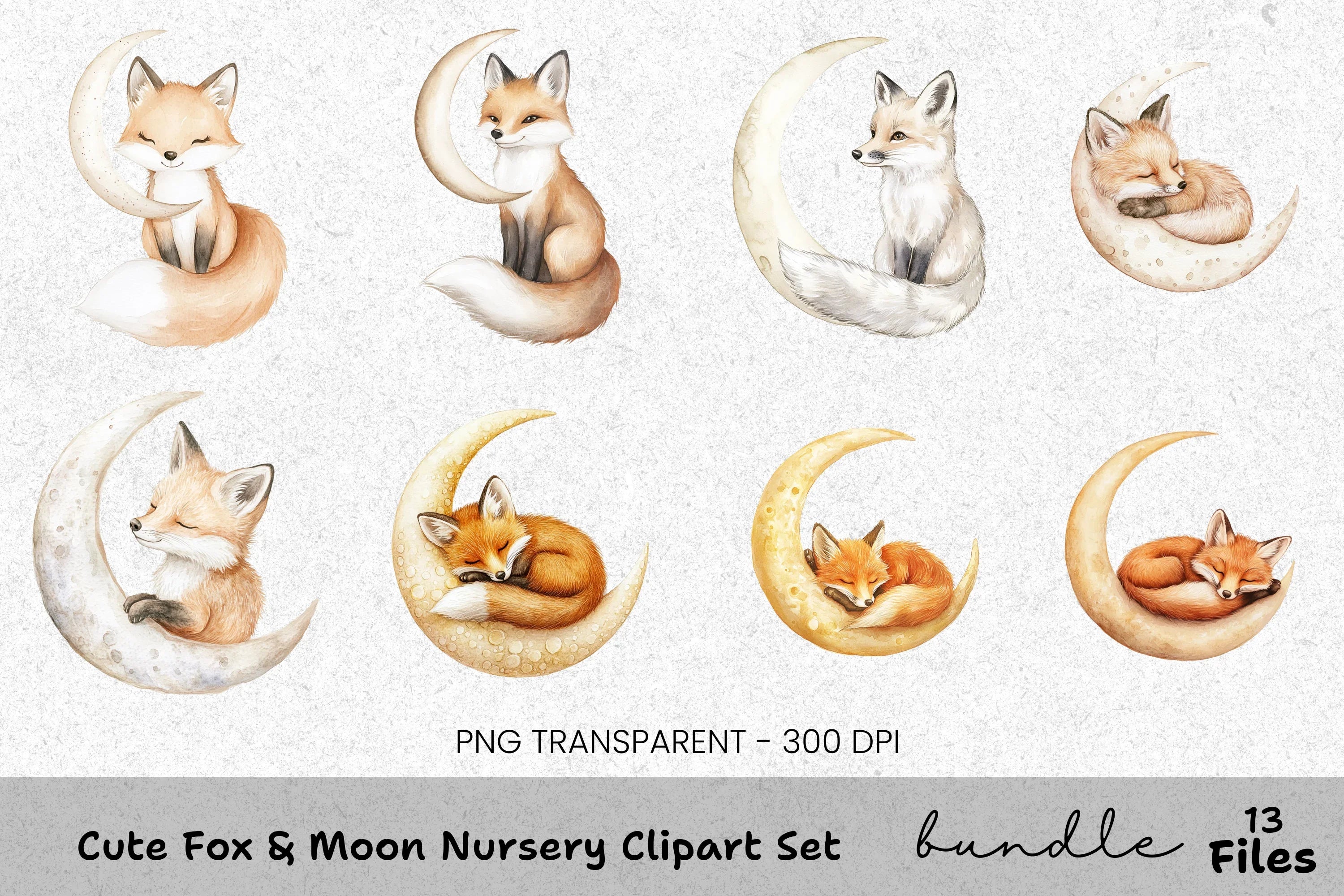 Cute Fox Moon Nursery Clipart Bundle