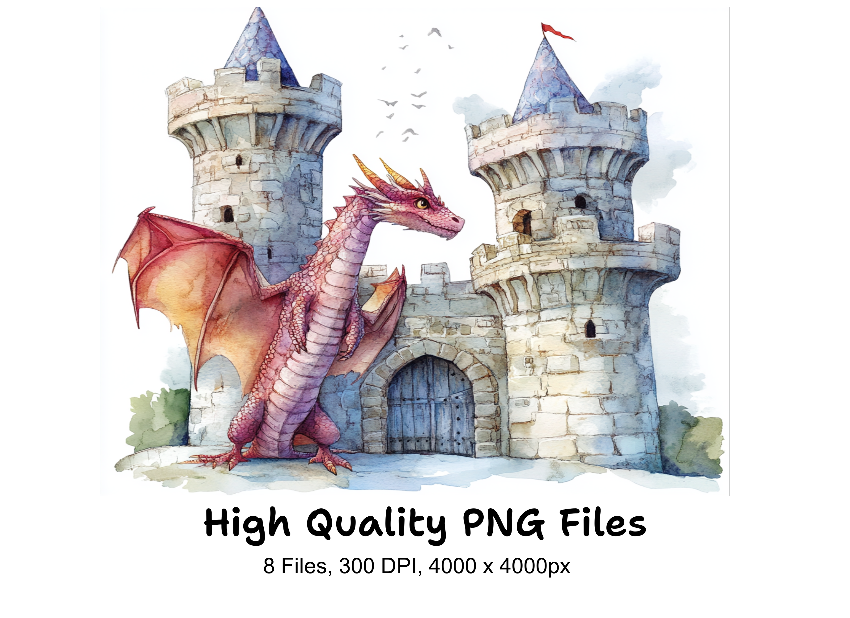 Fantasy Dragon Castle Clipart Bundle