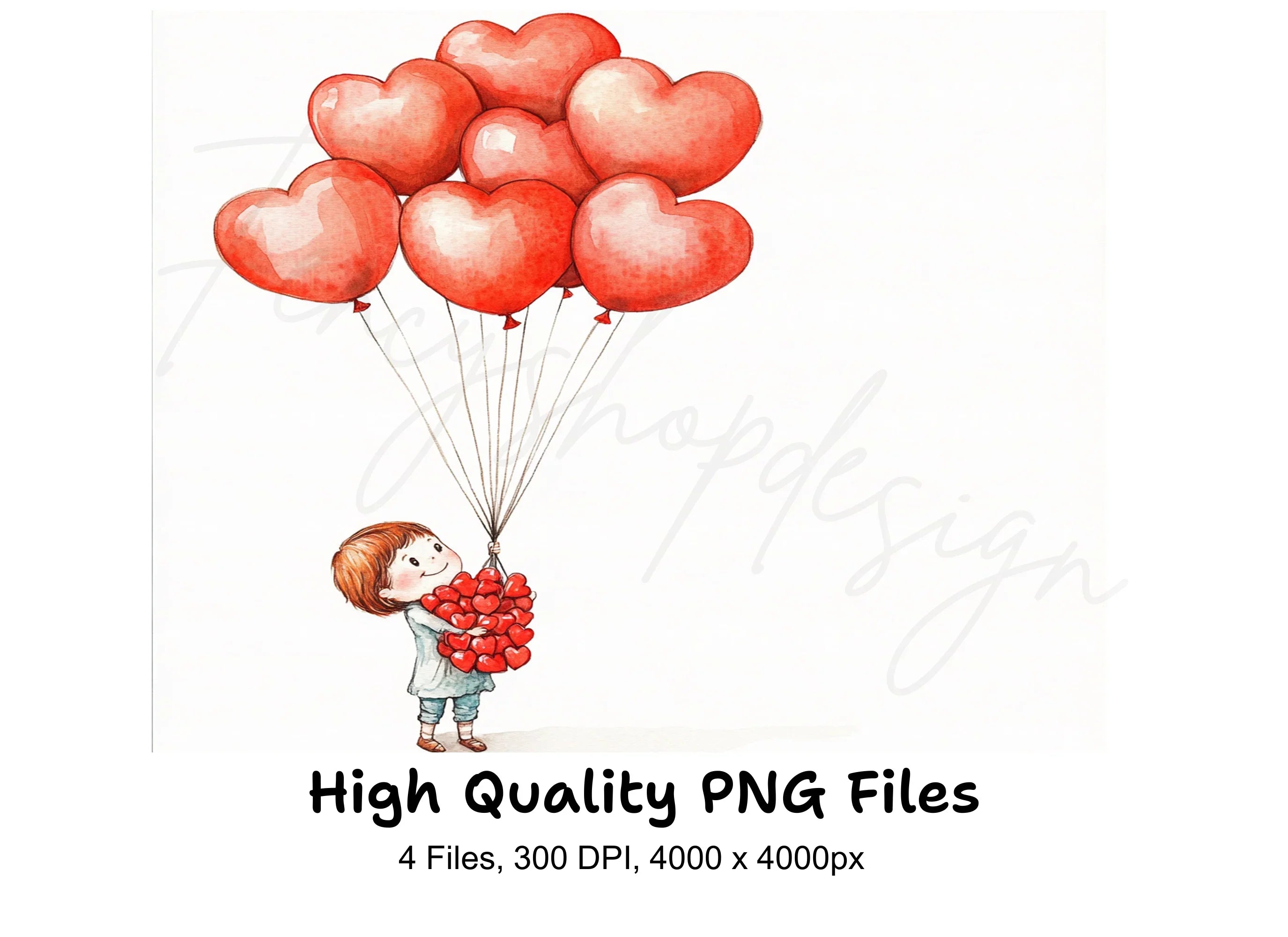 Girl Holding Heart Balloons Clipart Bundle