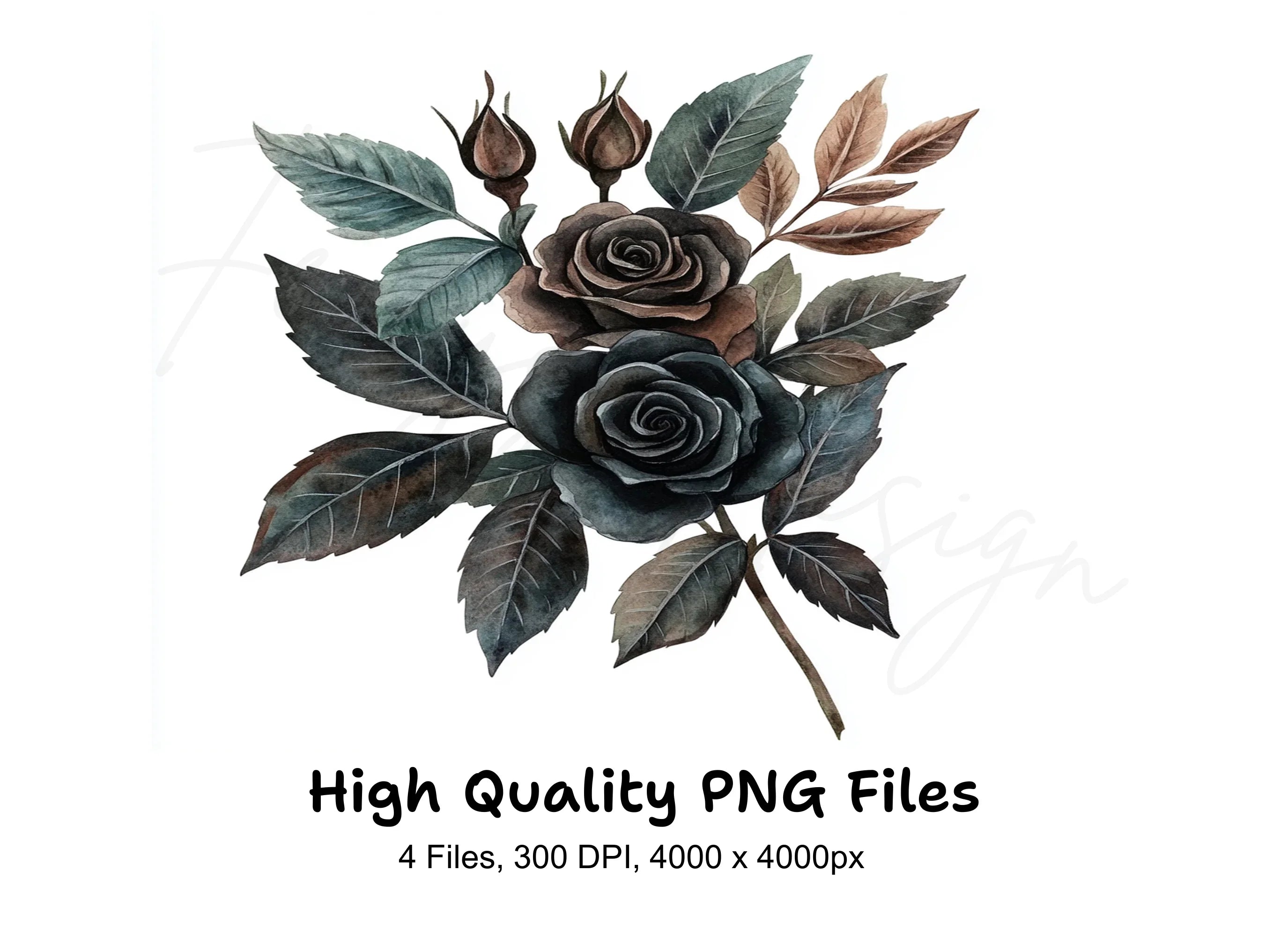Dark Romantic Rose Bouquets Clipart Bundle