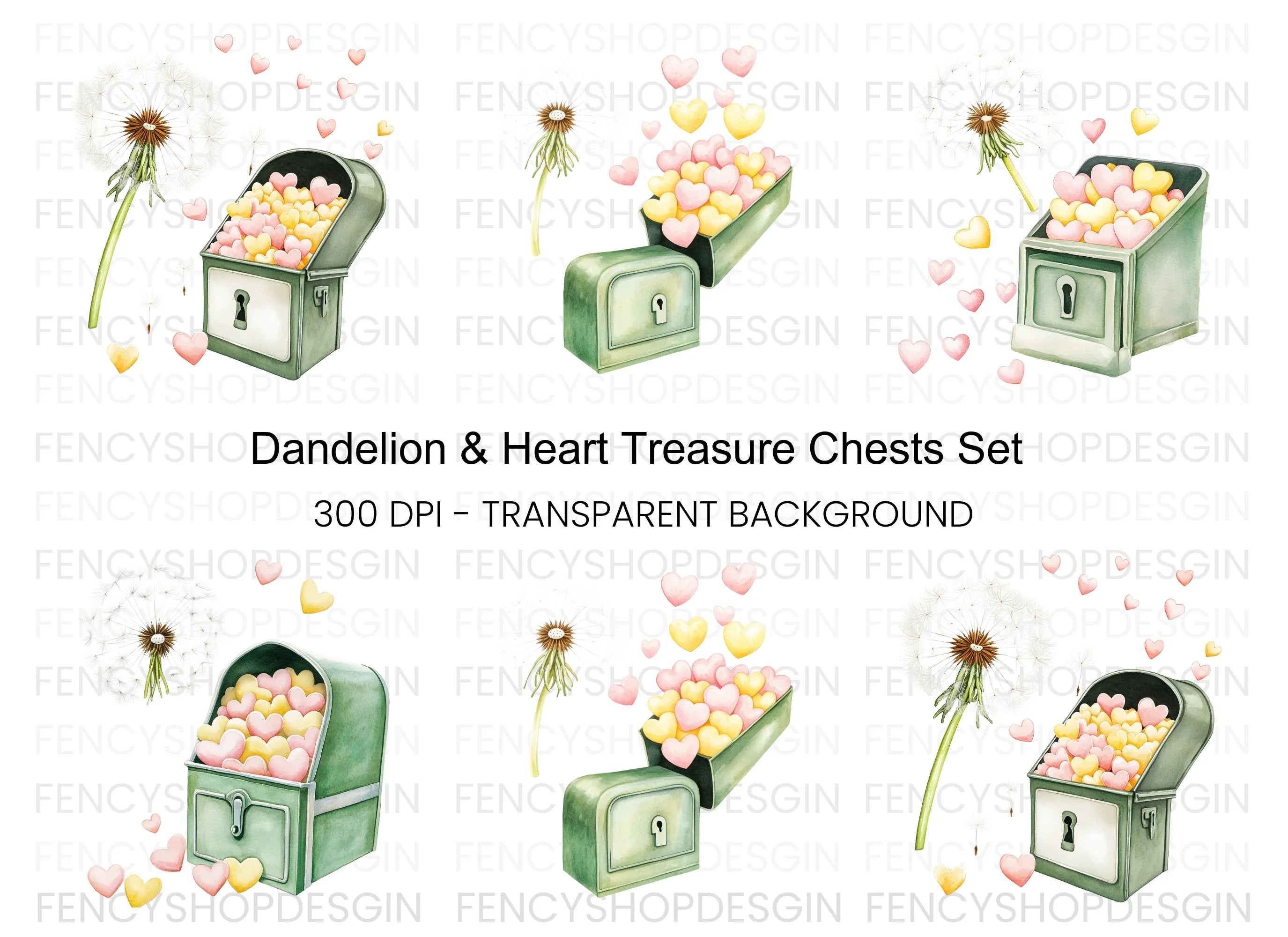 Dandelion and Heart Chest Clipart Bundle