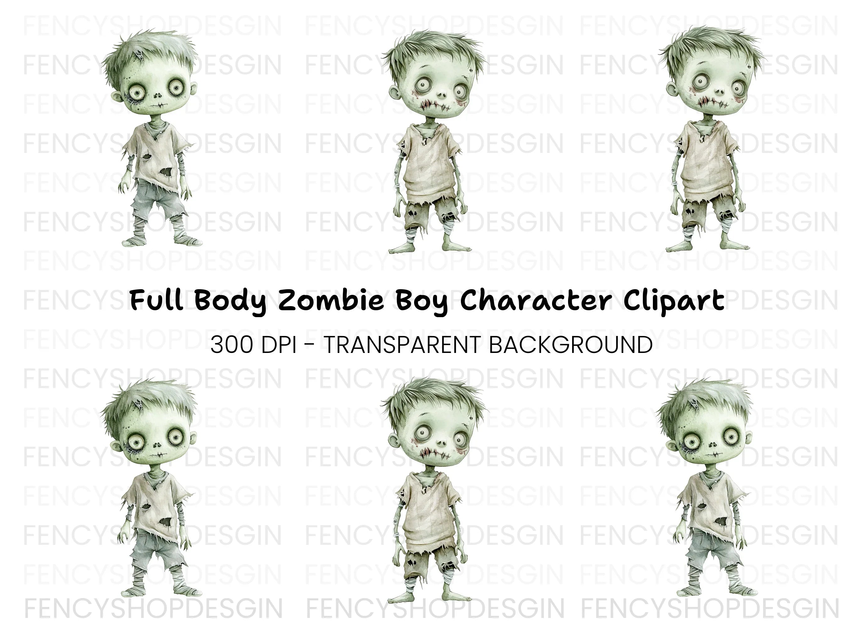 Cute Zombie Boy Clipart Bundle