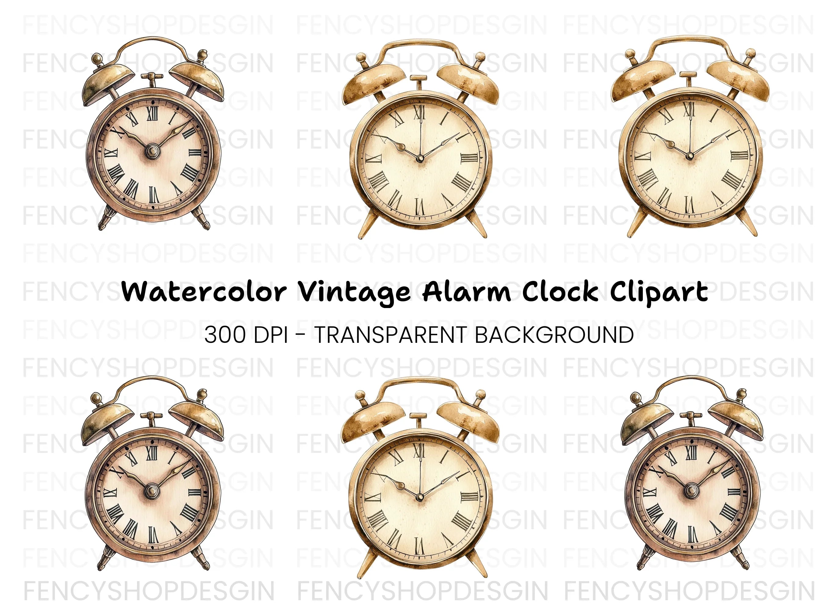 Vintage Alarm Clock Clipart Bundle