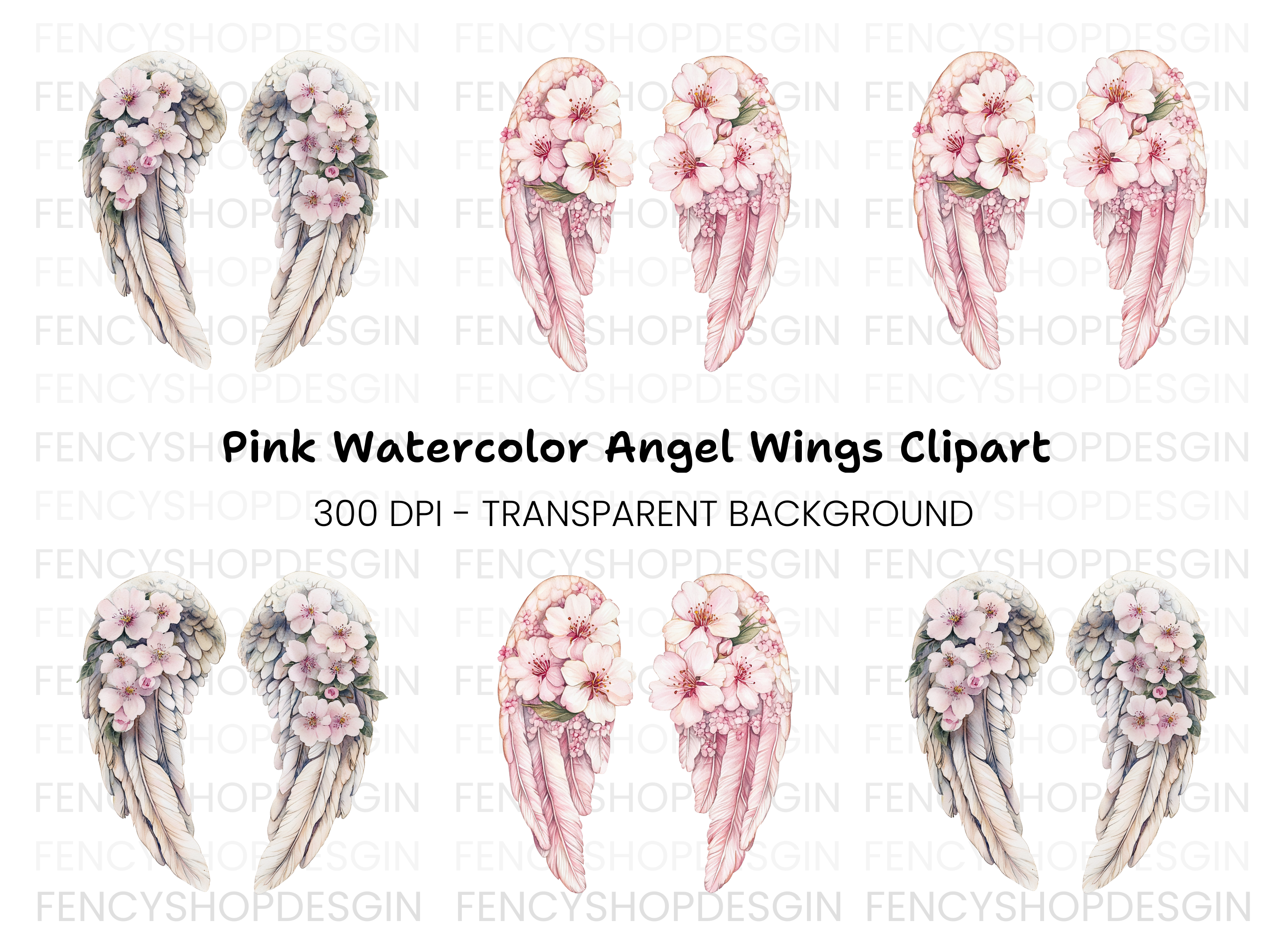 Cherry Blossom Angel Wings Clipart Bundle