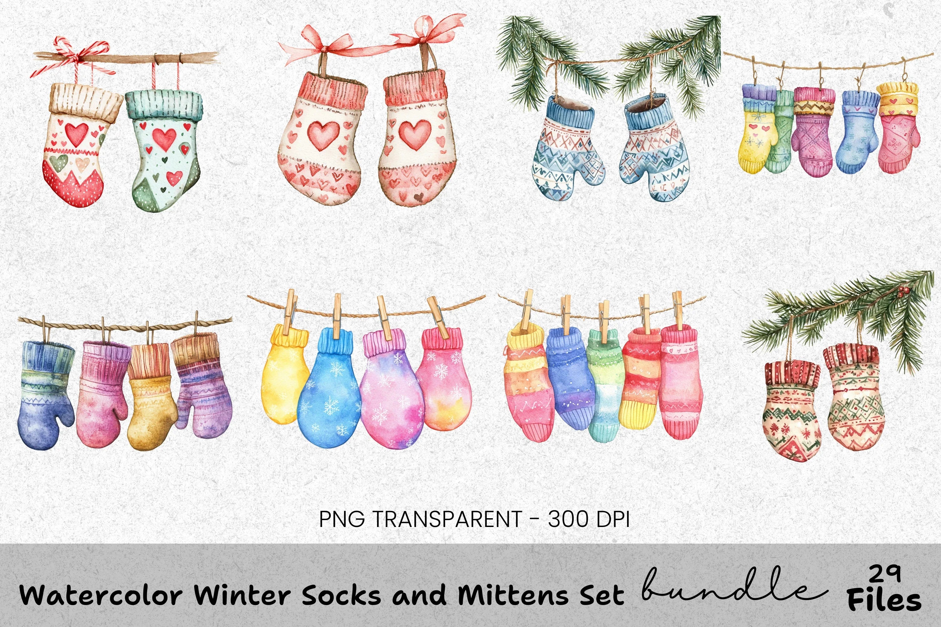 Winter Holiday Garlands Clipart Bundle