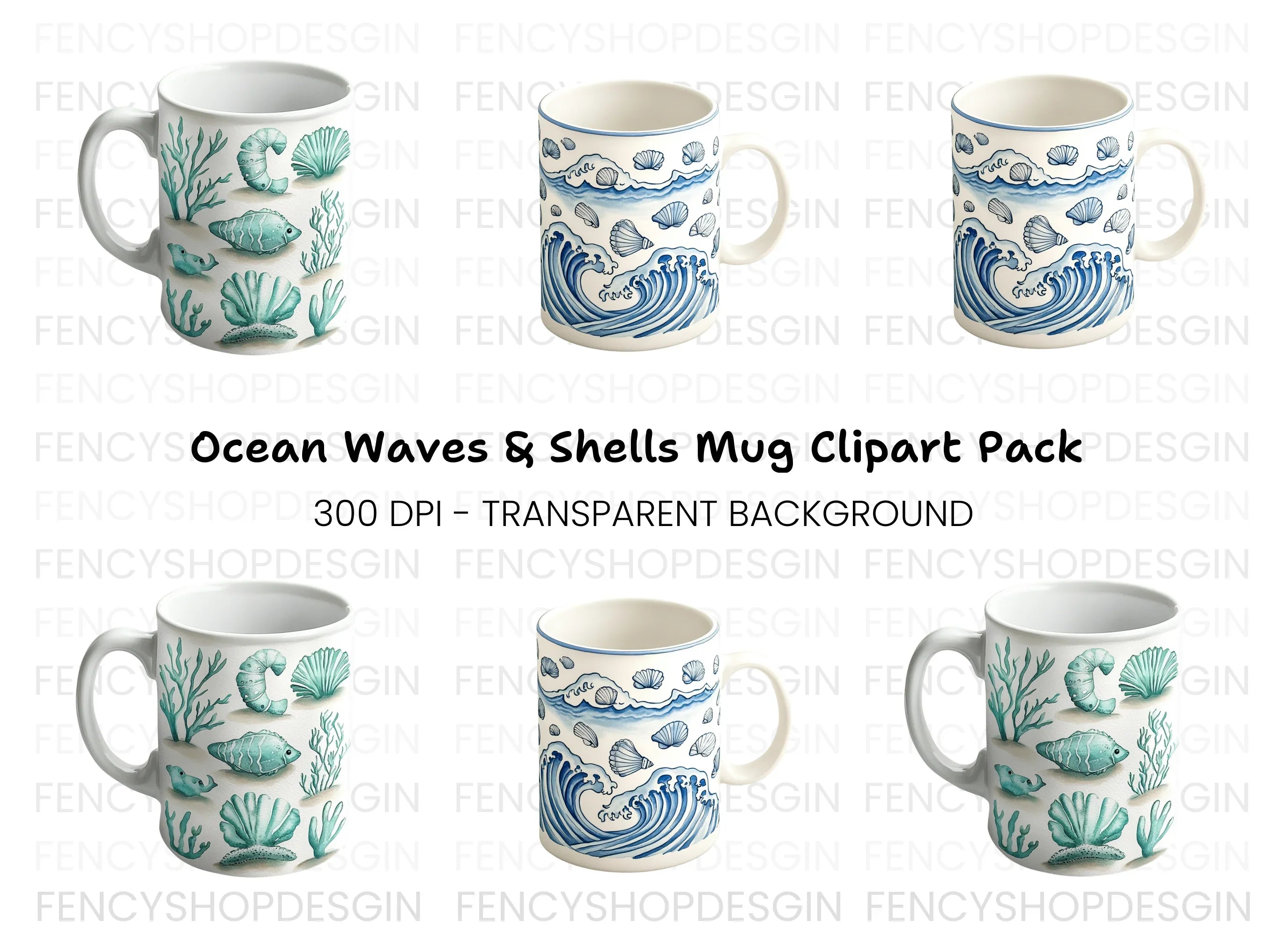 Seashells and Waves Clipart Bundle