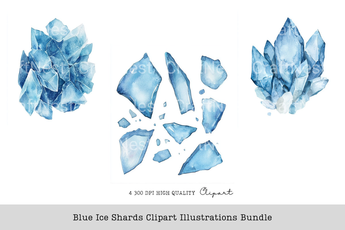 Blue Ice Shards Illustrations Clipart Bundle