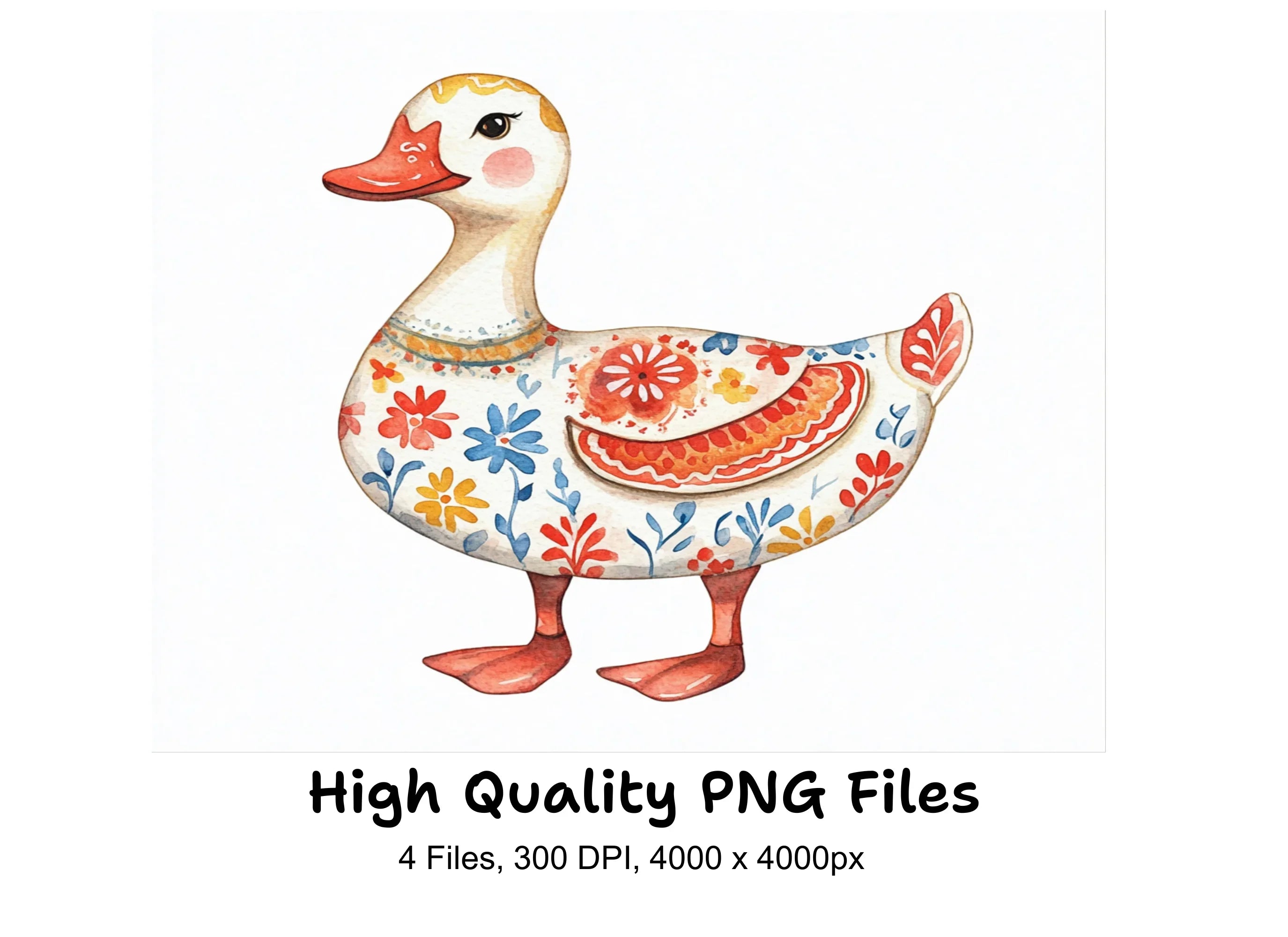 Floral Folk Ducks Clipart Bundle