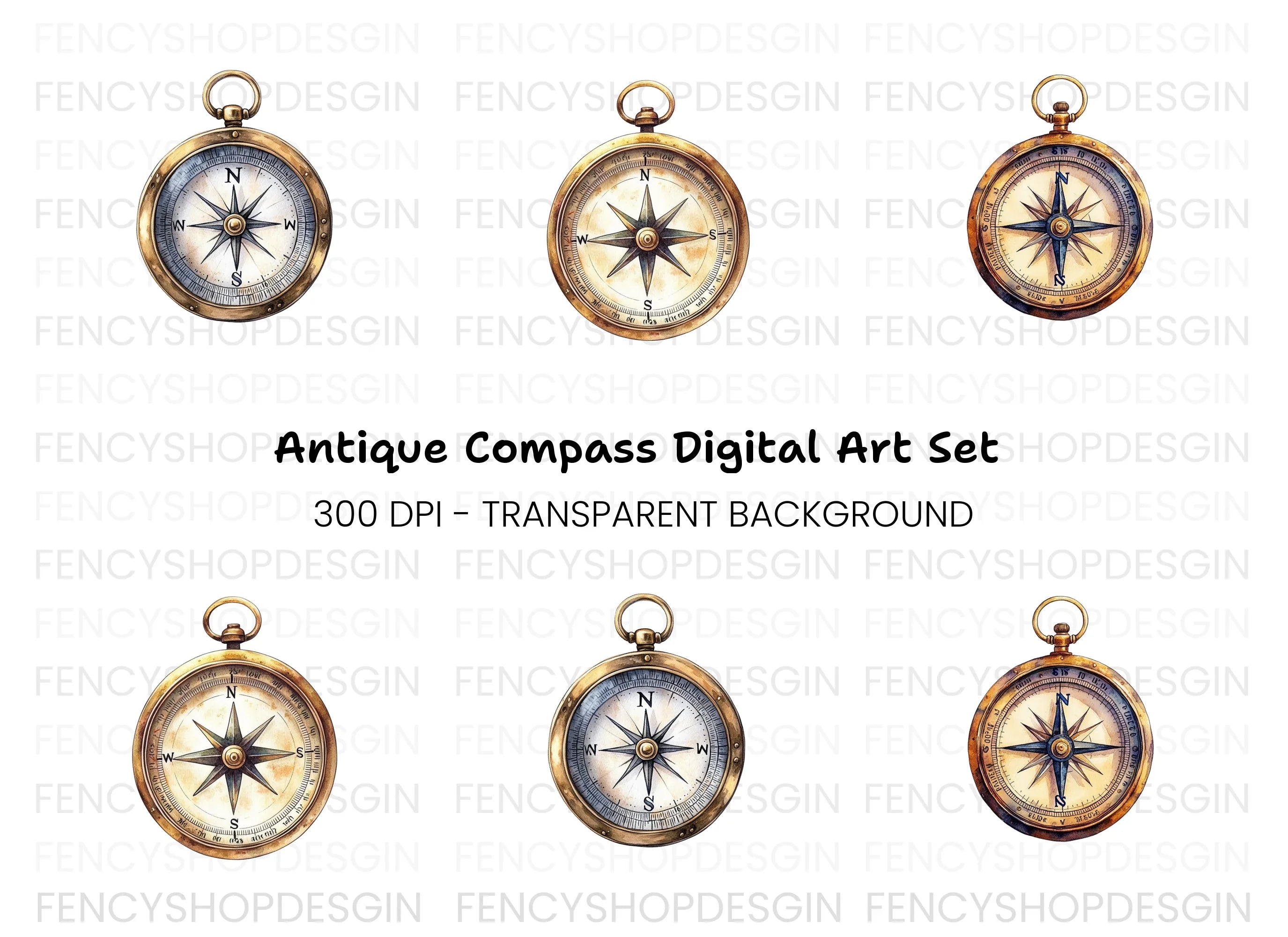 Vintage Compass Clipart Bundle