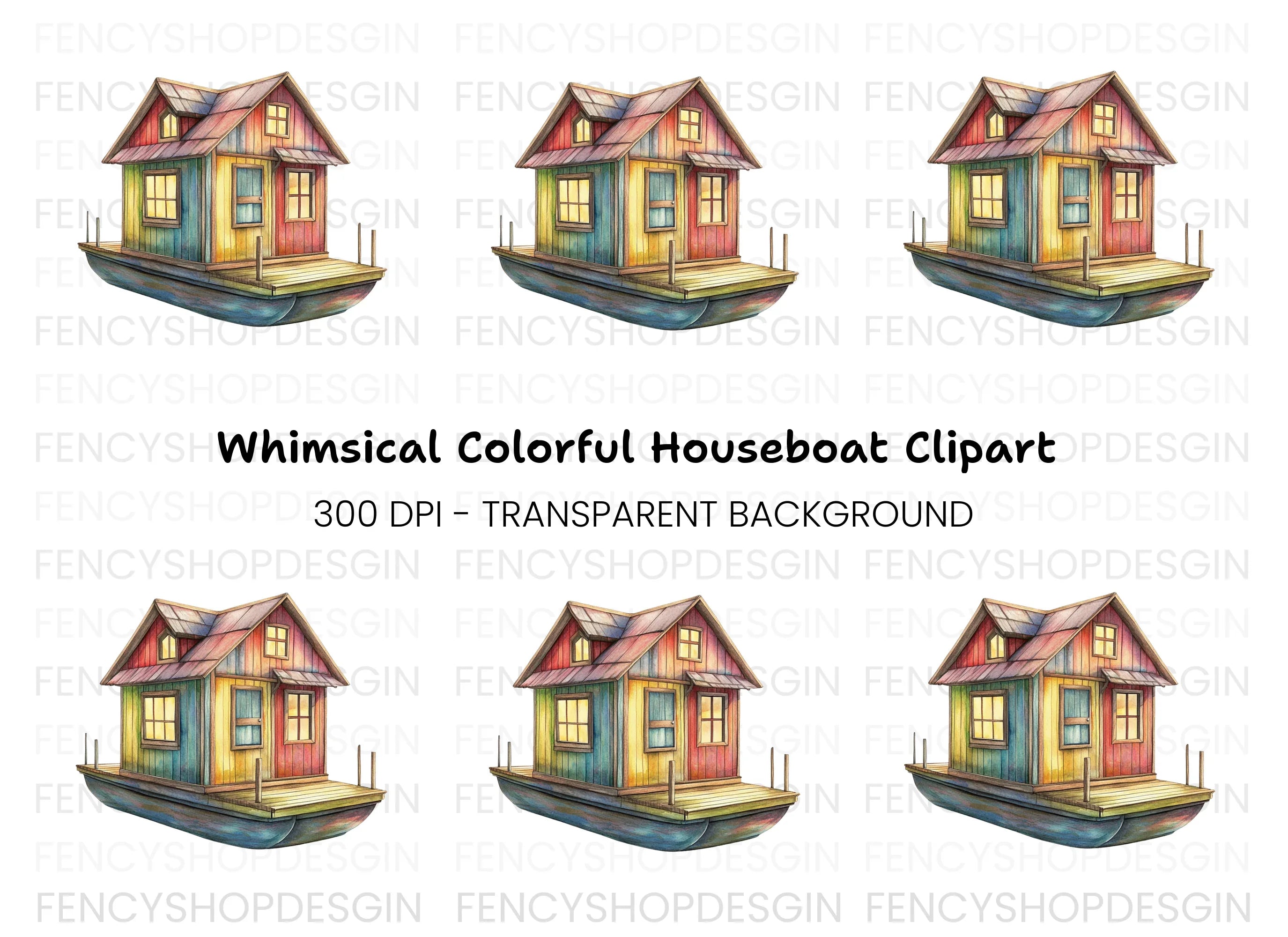 Colorful Floating House Clipart Bundle