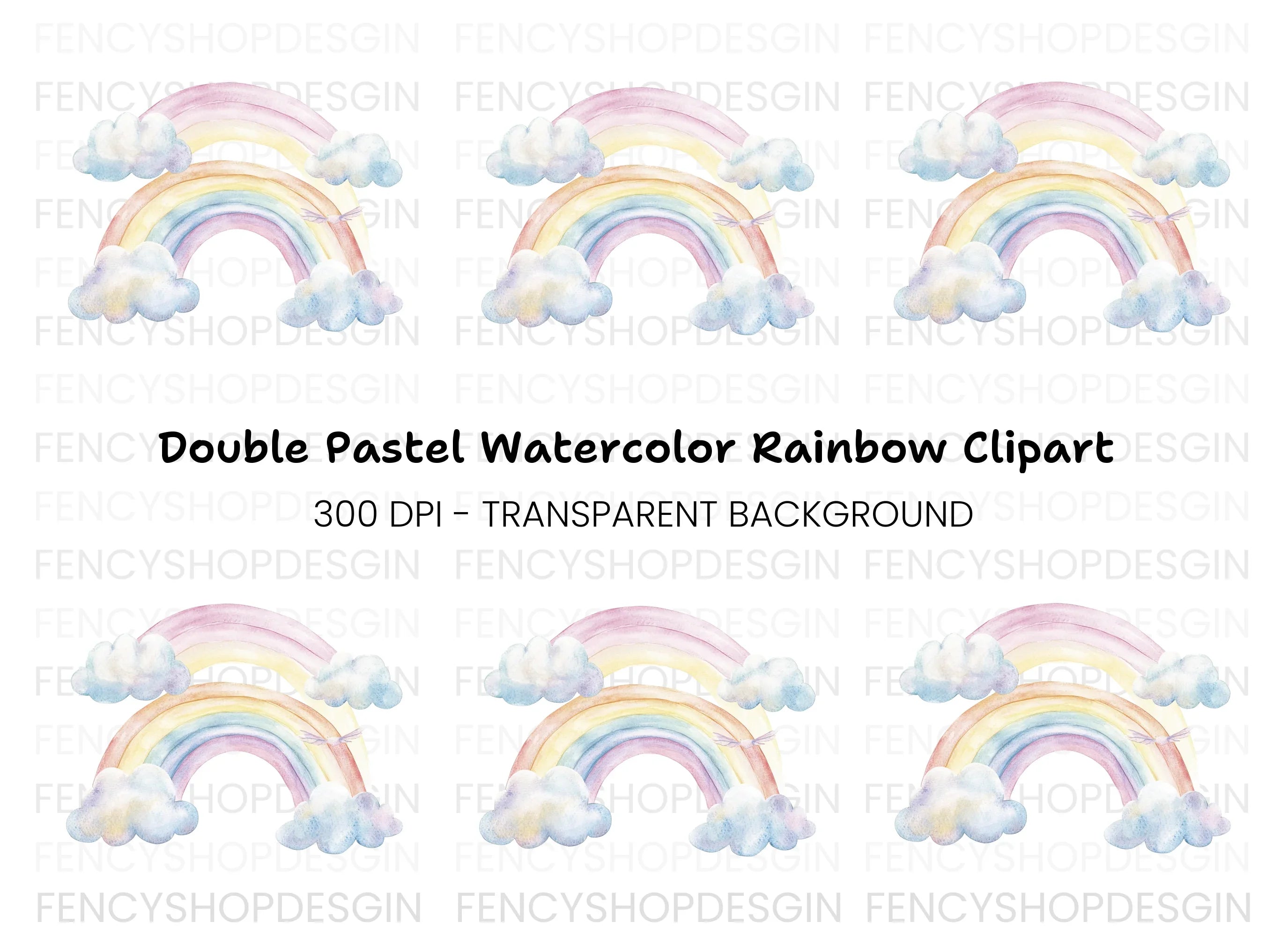 Double Rainbow with Clouds Clipart Bundle