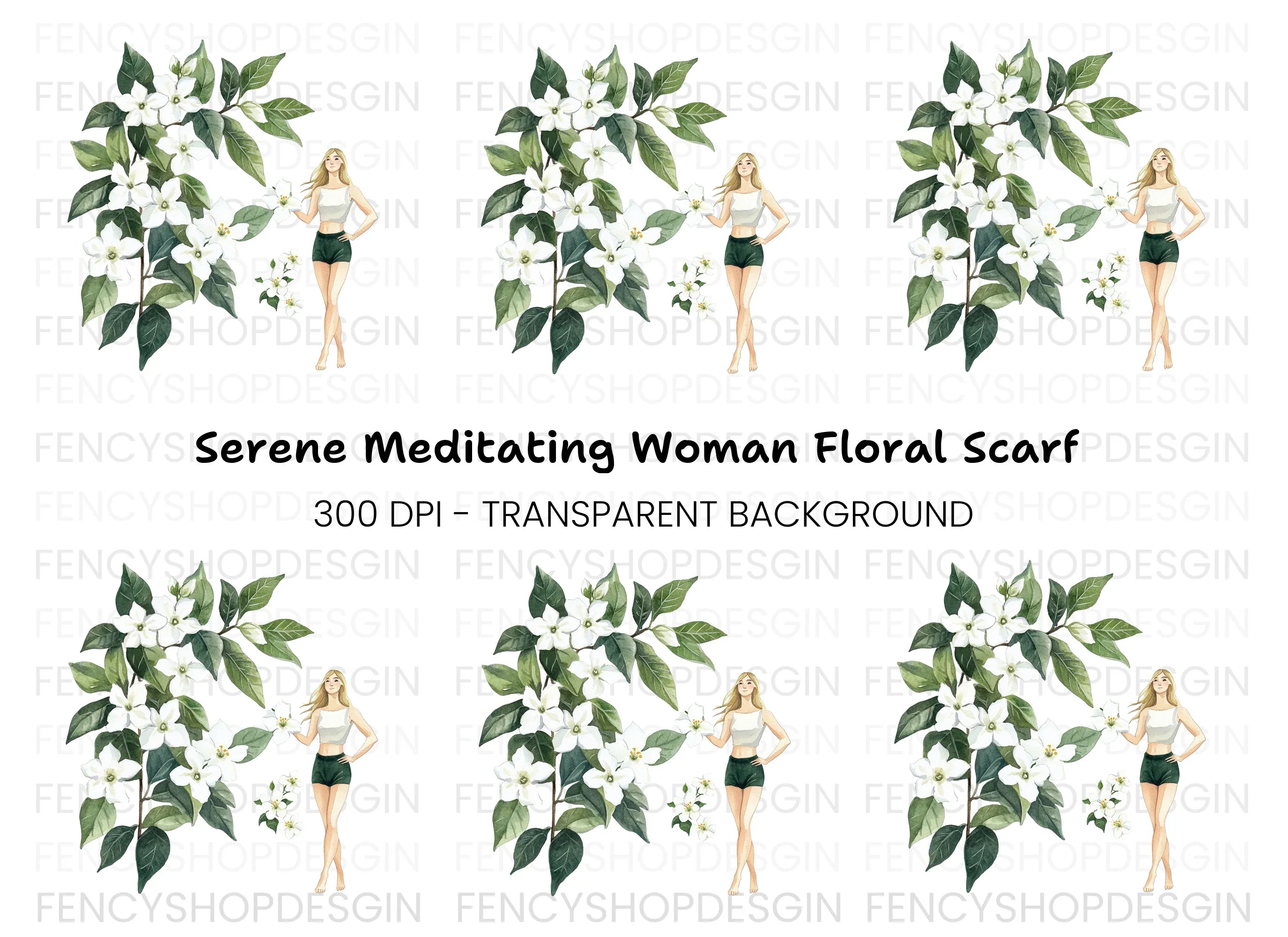 Jasmine Flowers Woman Clipart Bundle