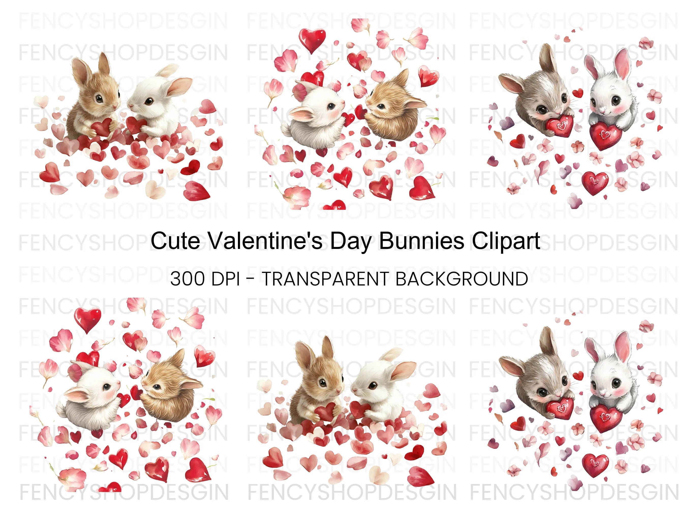 Cute Bunny Love Clipart Bundle