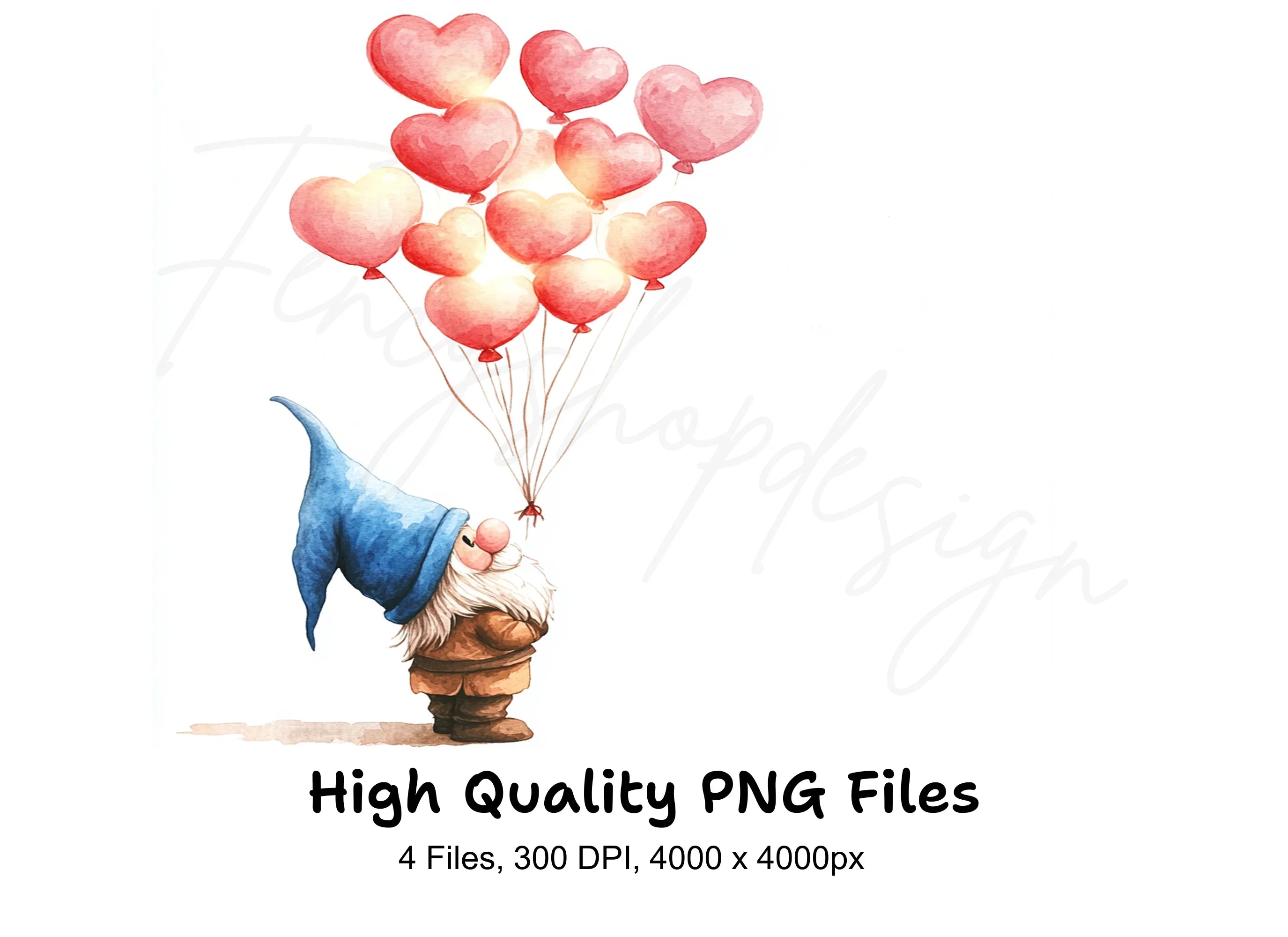 Gnome with Heart Balloons Clipart Bundle