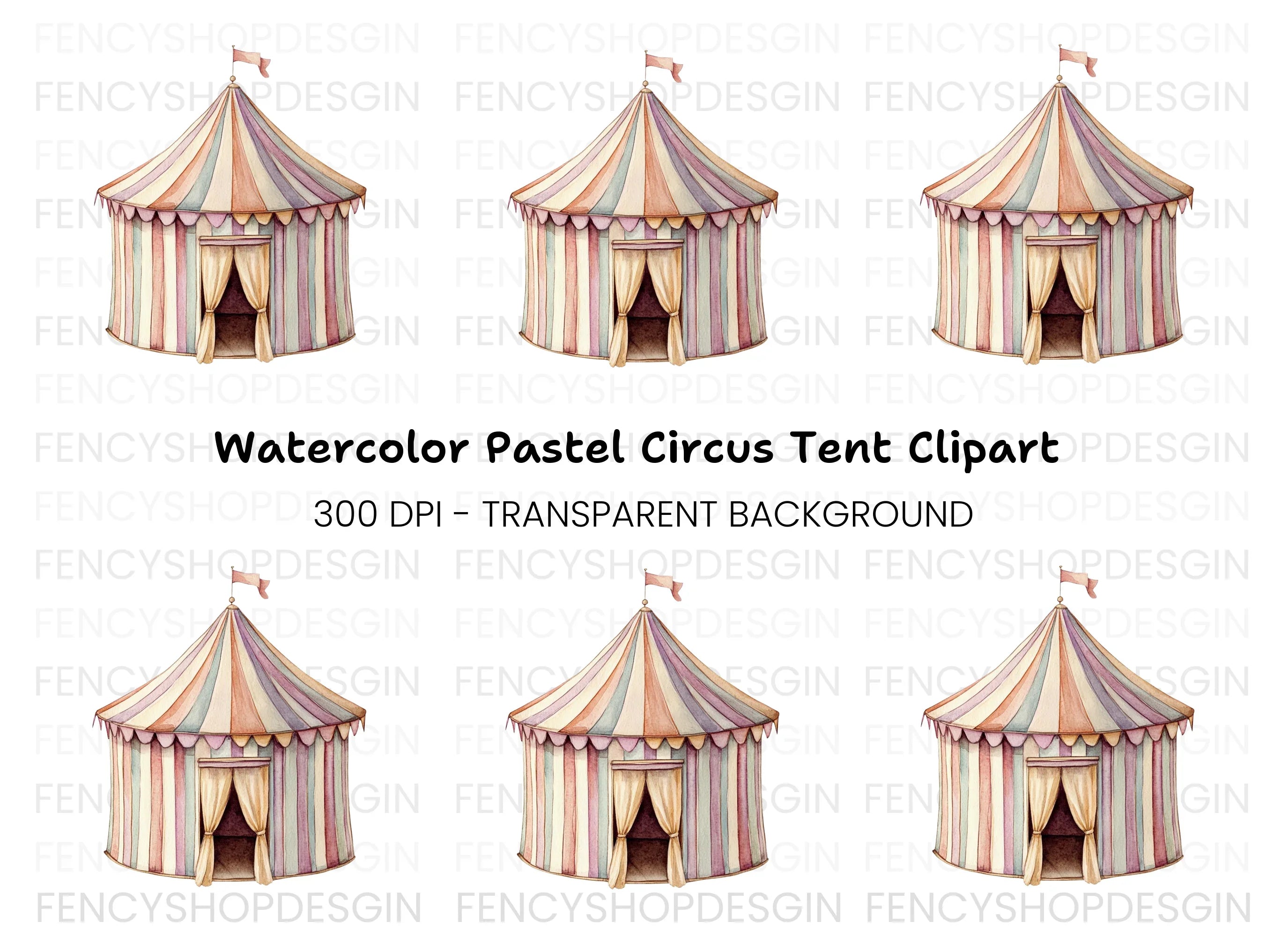 Pastel Circus Tent Clipart Bundle