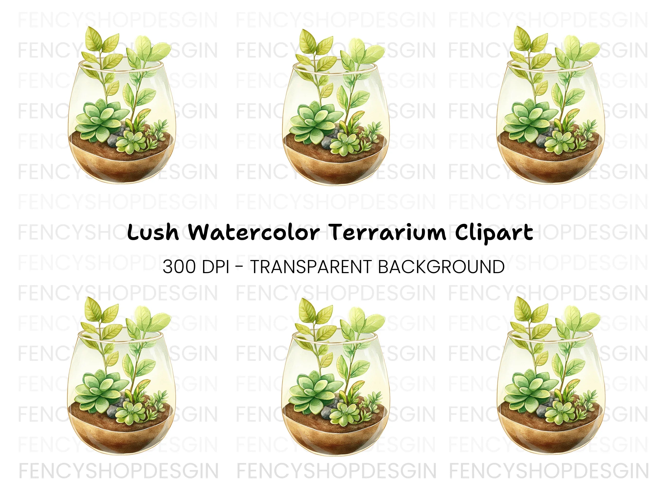 Succulent Terrarium Clipart Bundle