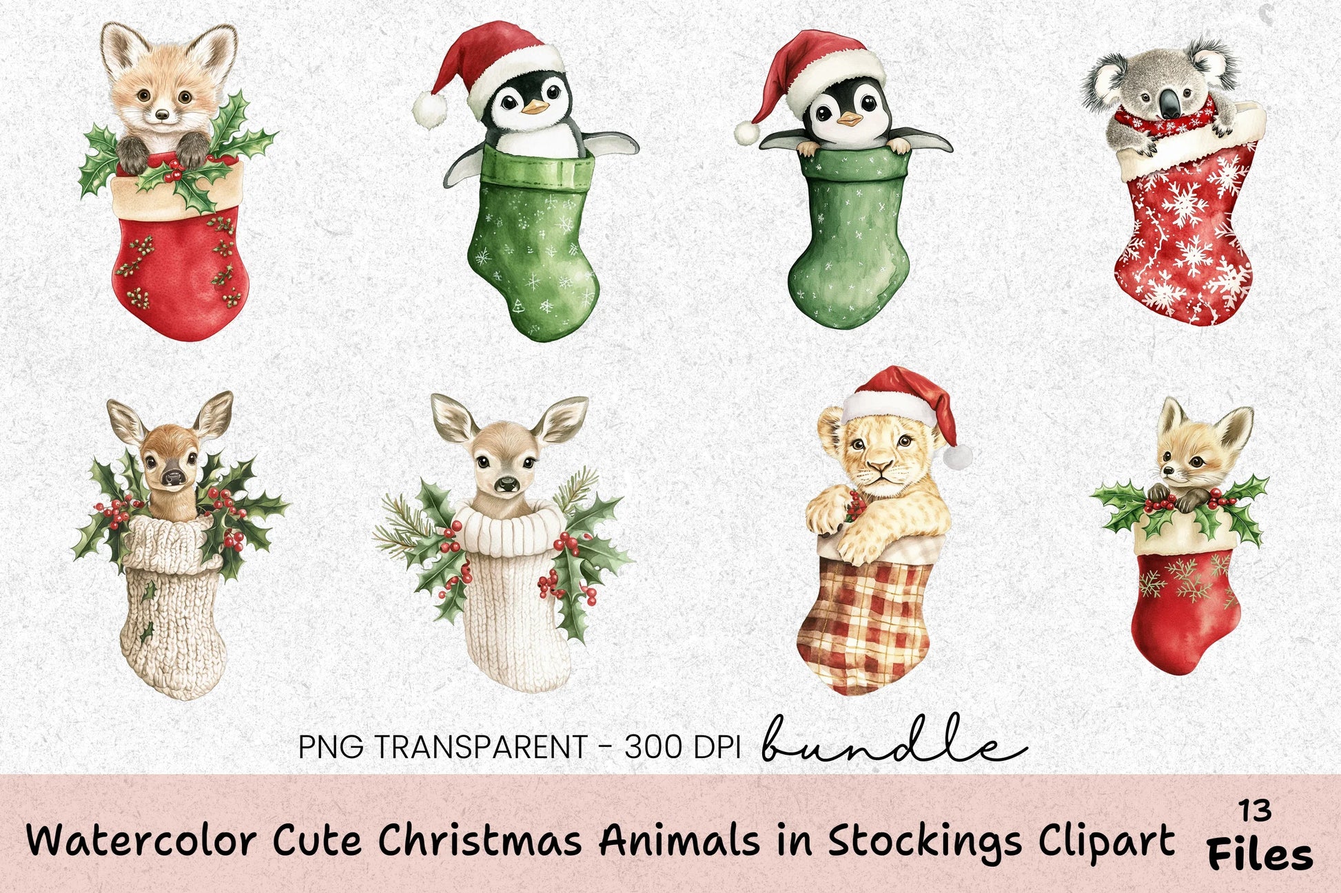 Cute Christmas Animals in Stockings Clipart Bundle - CraftNest - Digital Crafting and Art