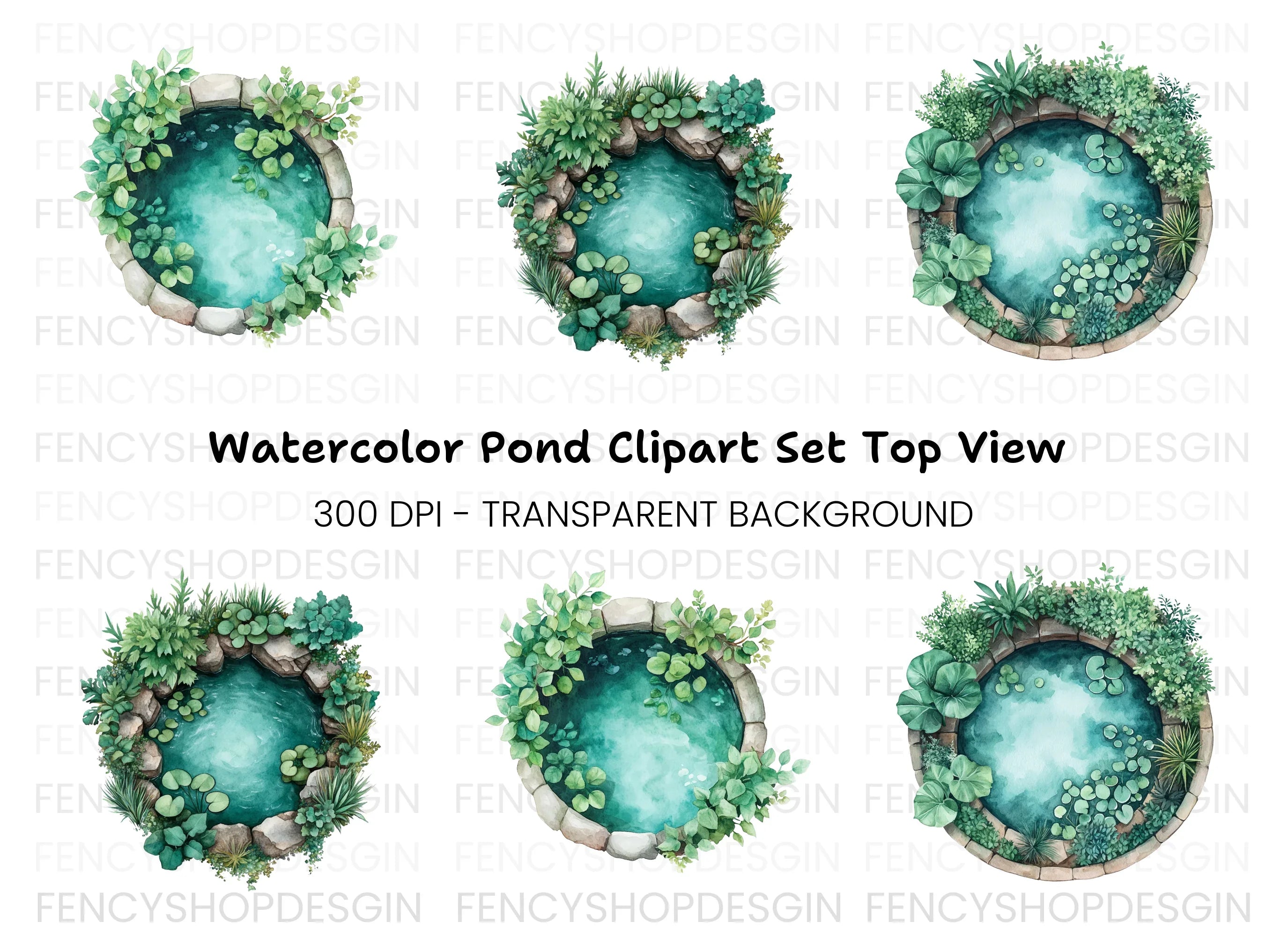 Top View Garden Pond Clipart Bundle