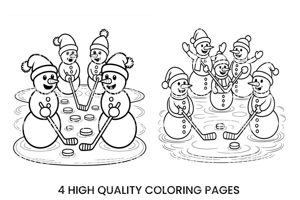 Snowmen Playing Ice Hockey Coloring Books