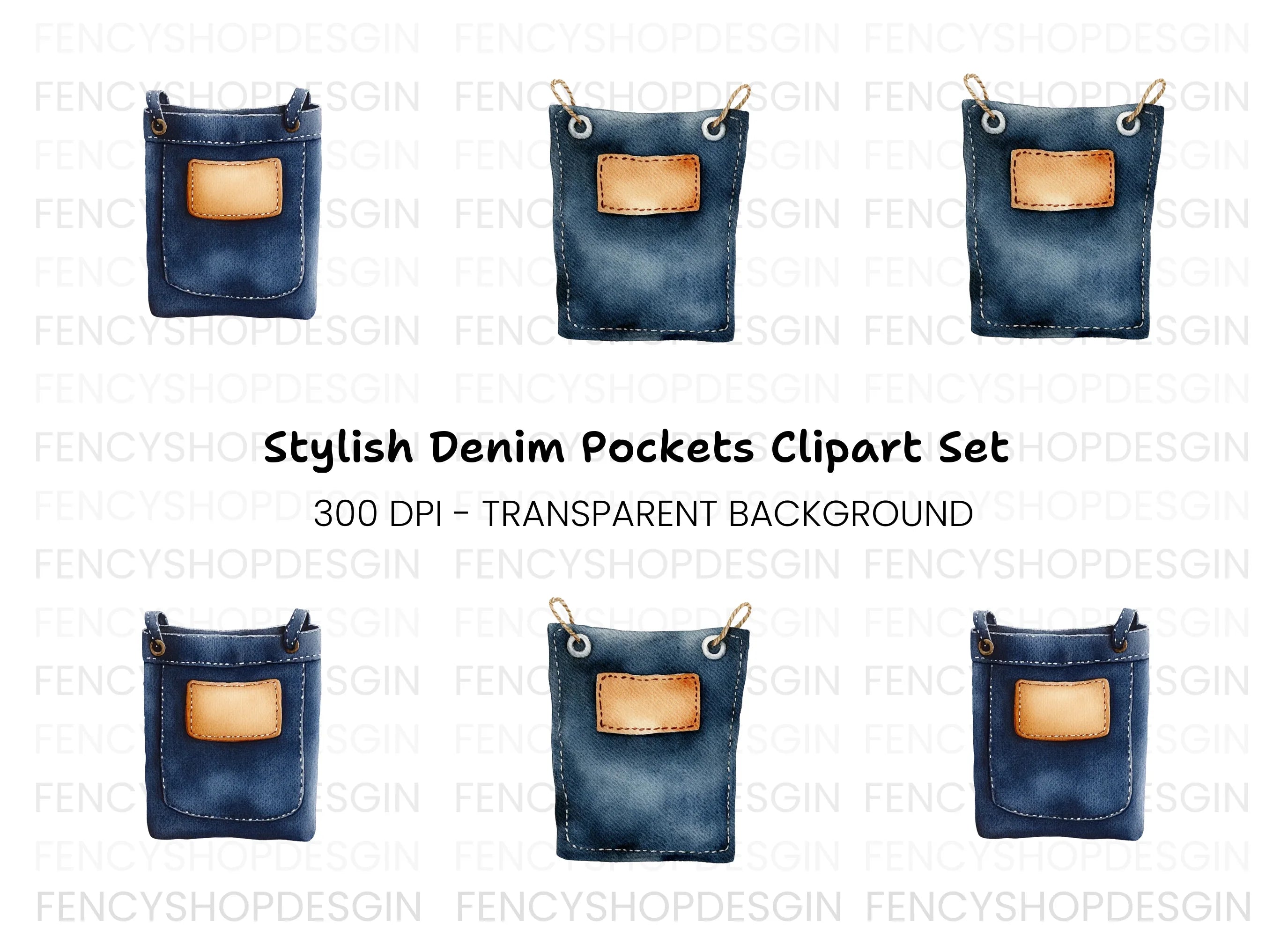 Denim Bag Apron Pocket Clipart Bundle